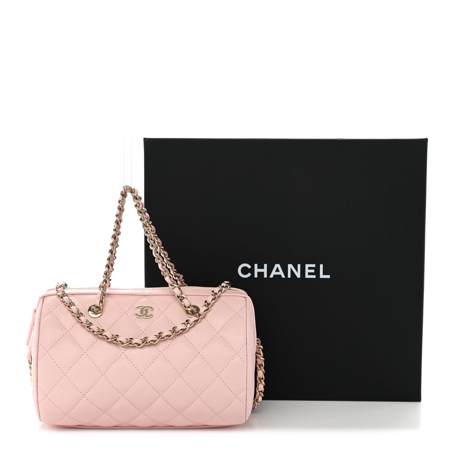 Caviar Quilted Barrel Clutch With Chain Light Pink