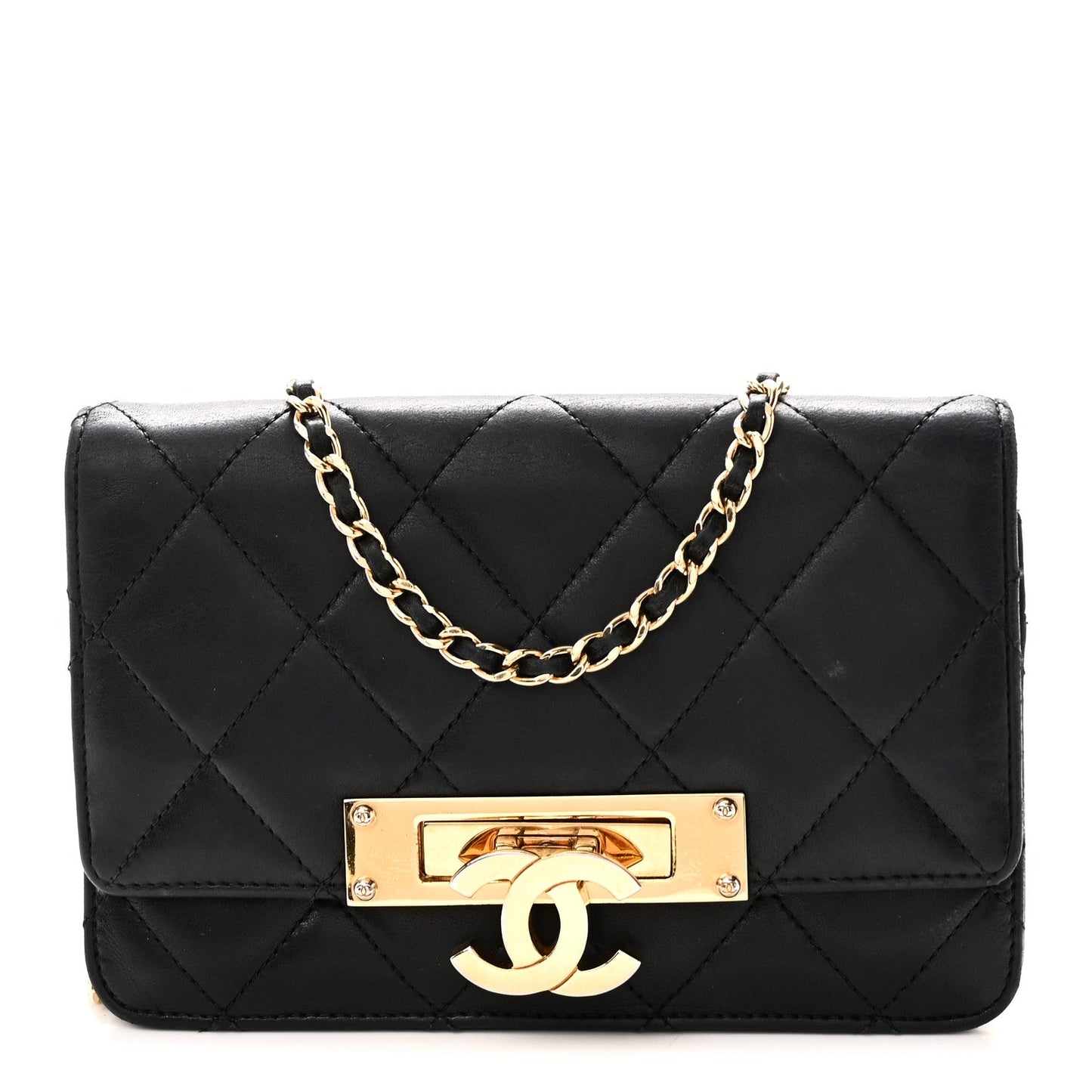 Lambskin Quilted Golden Class Wallet on Chain WOC Black