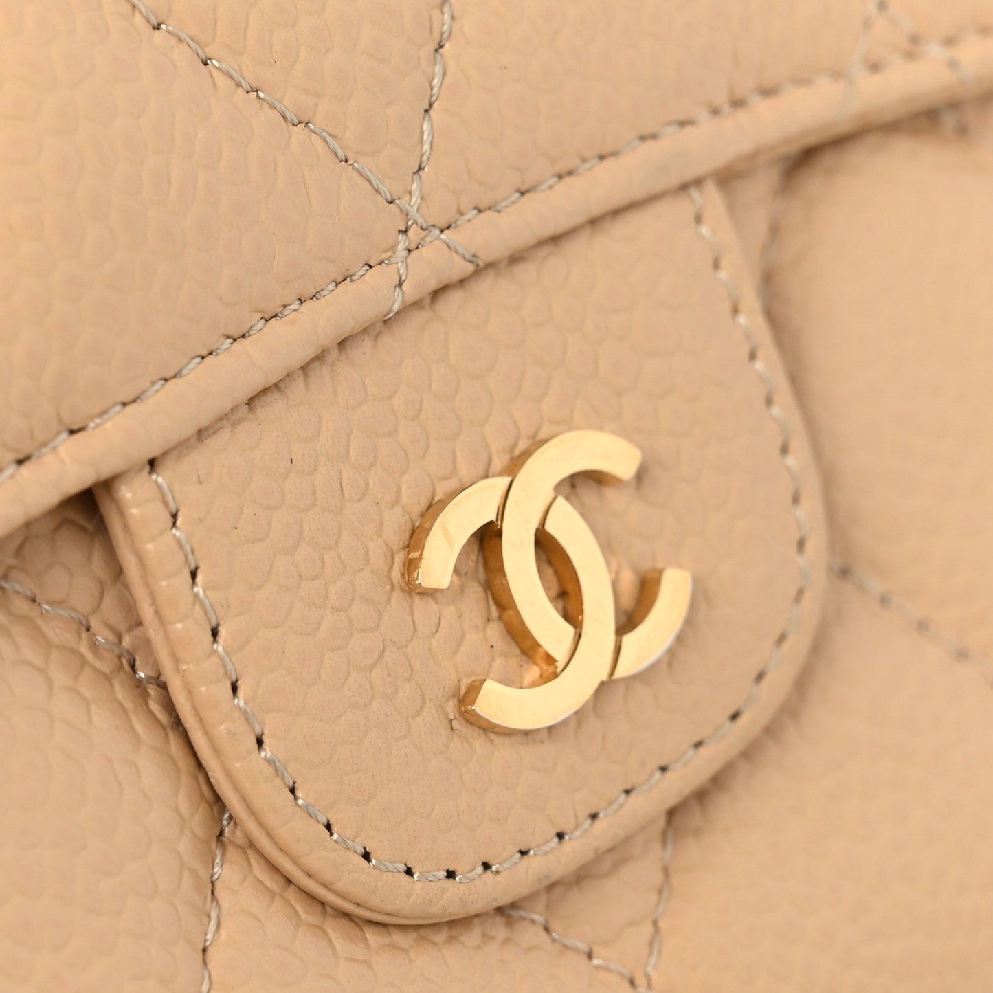 Caviar Quilted Large Gusset Flap Wallet Beige
