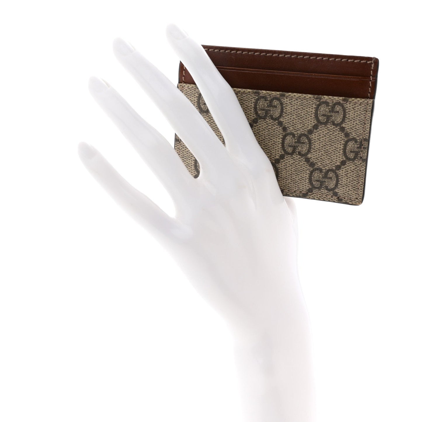 GG Supreme Monogram Calfskin Card Holder Beige Ebony Cuir
