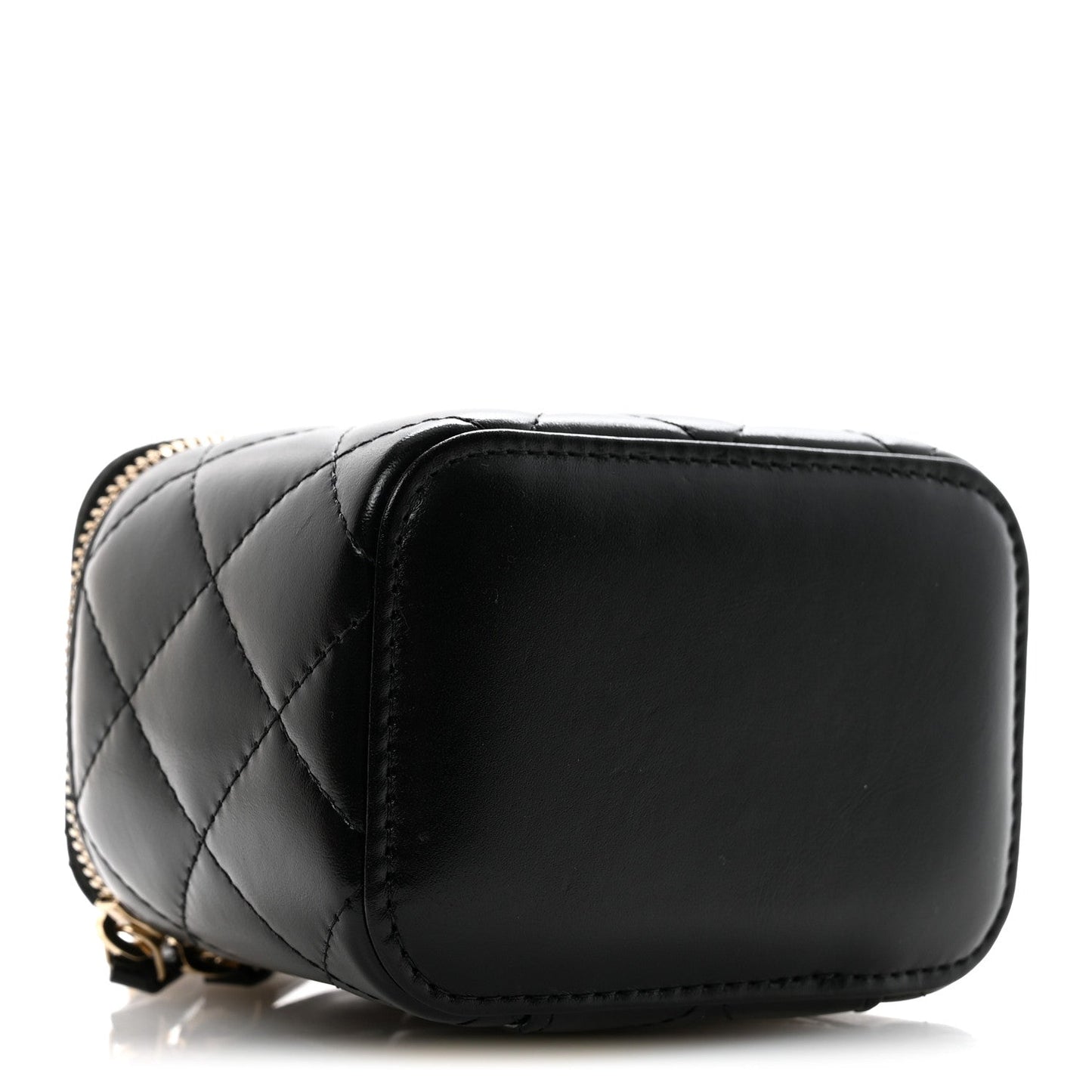 Calfskin Quilted Mini Perfect Fit Vanity Case With Chain Black
