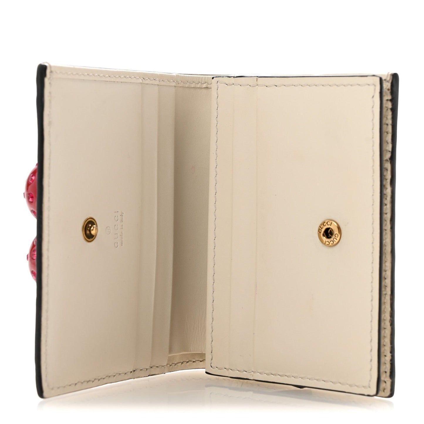 Guccissima Cherries Card Case Wallet White