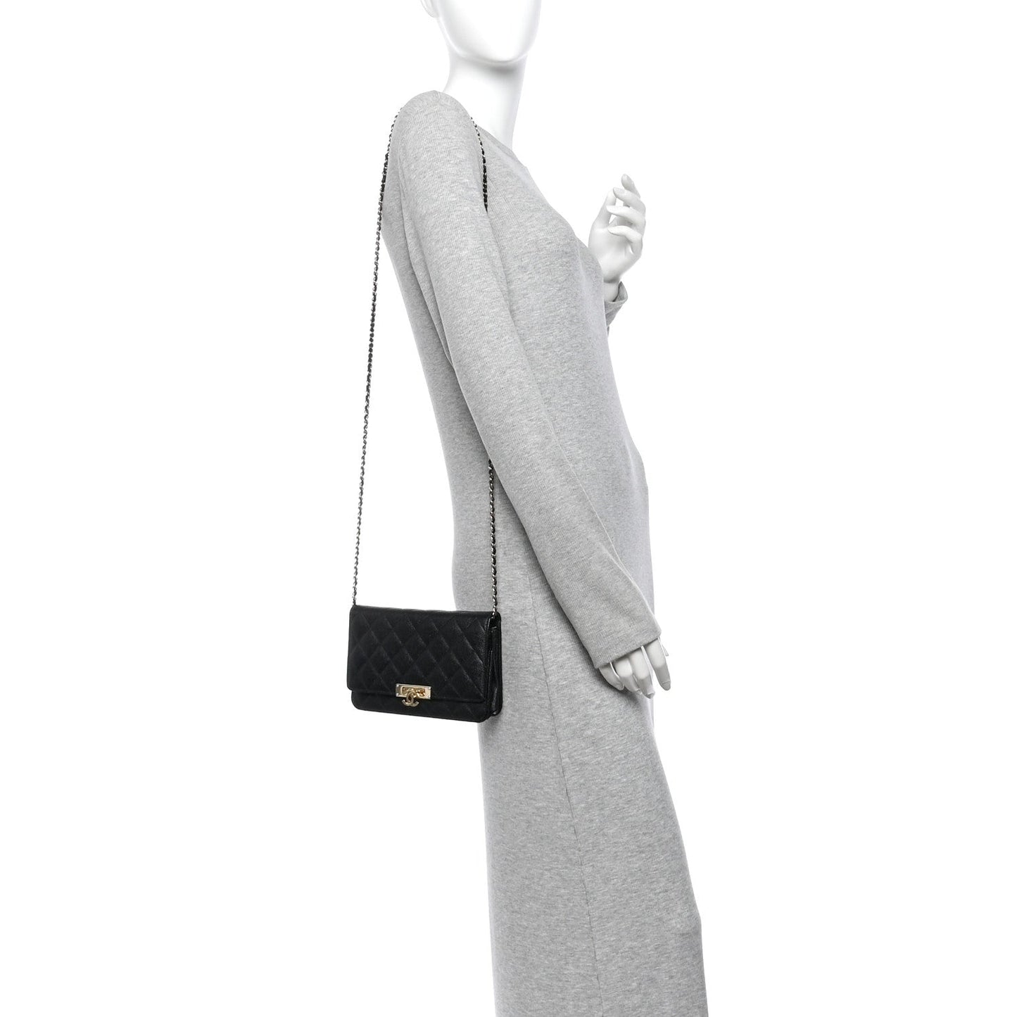 Caviar Quilted Golden Class Wallet On Chain WOC Black