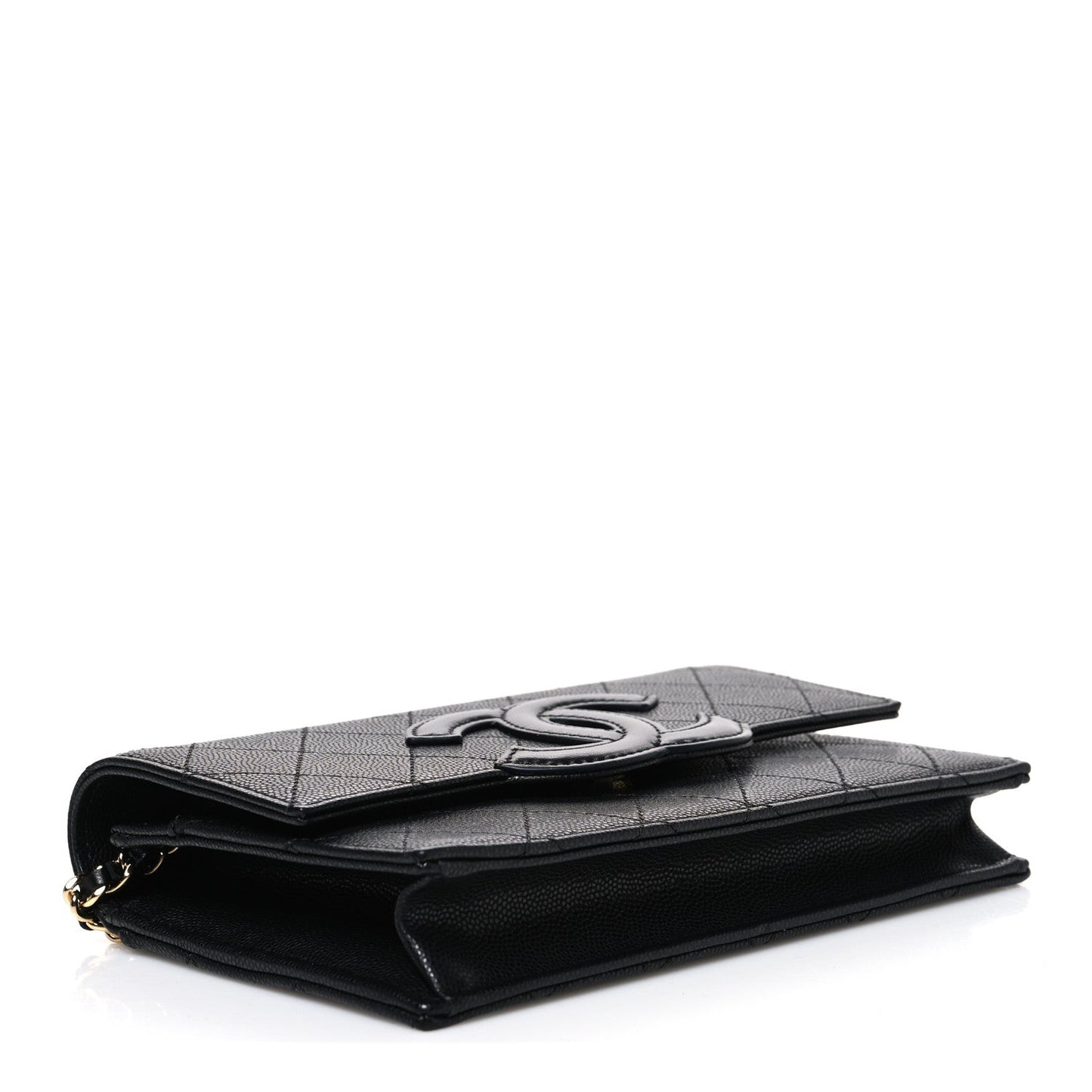 Shiny Caviar Lambskin Quilted CC Neo Filigree Wallet on Chain WOC Black