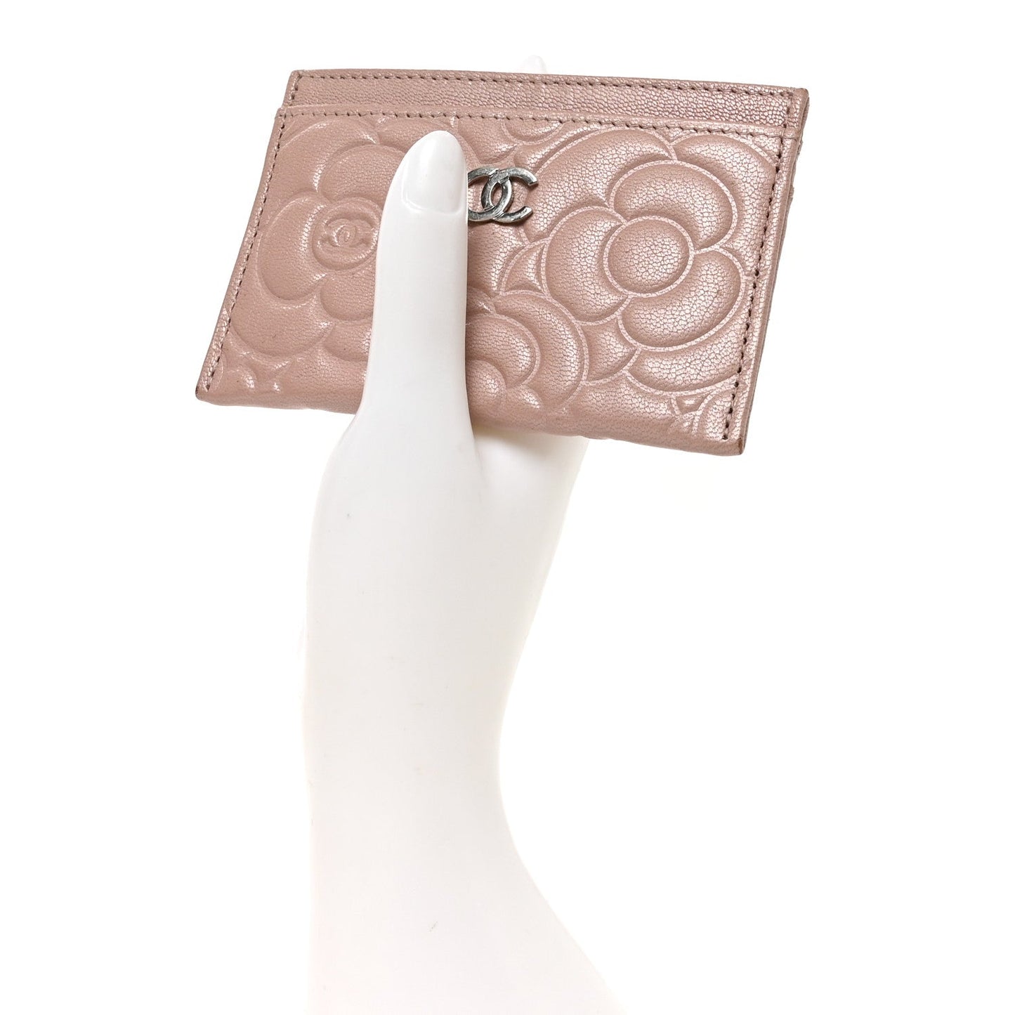 Goatskin Camellia Embossed Card Holder Light Pink