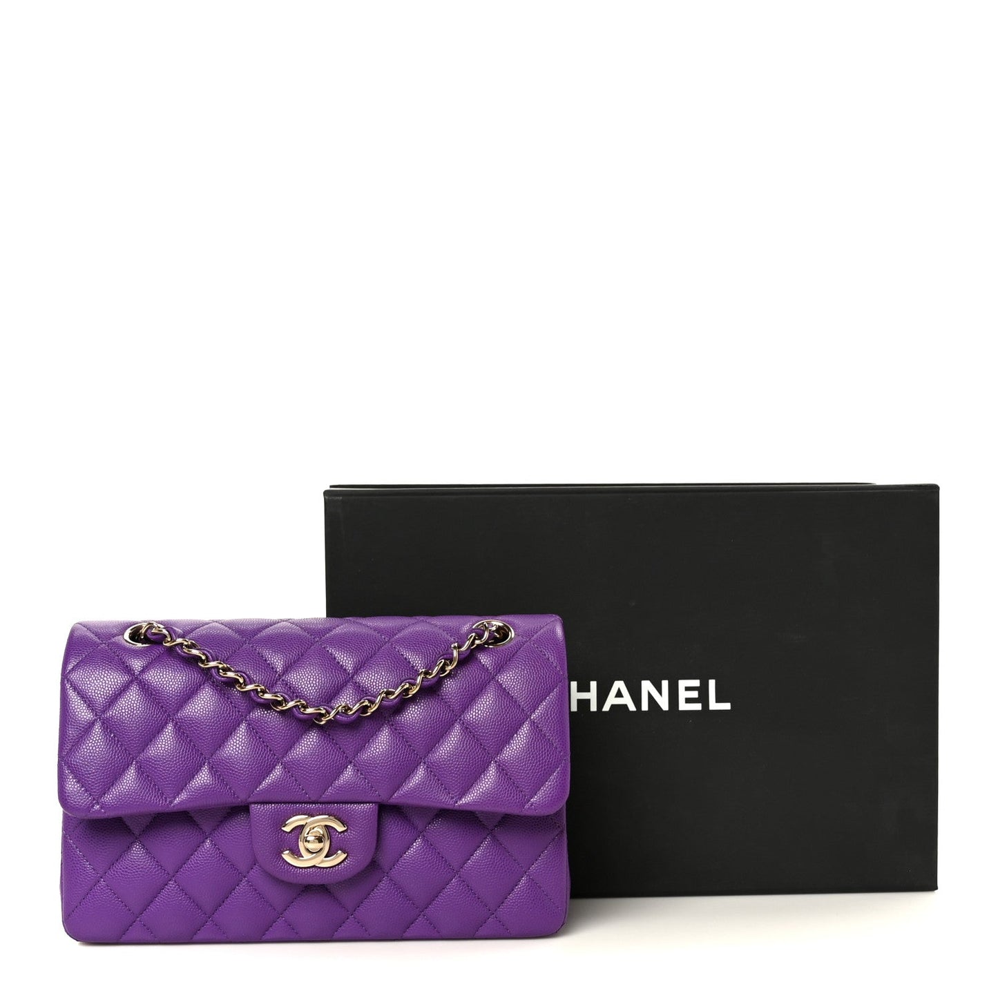 Caviar Quilted Small Double Flap Purple