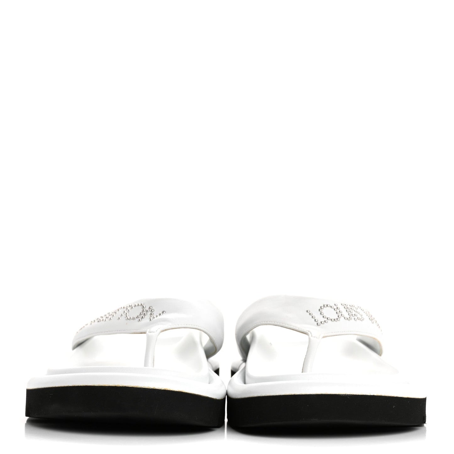 Calfskin Logo Studded Pillow Flat Thong Sandals 35 White