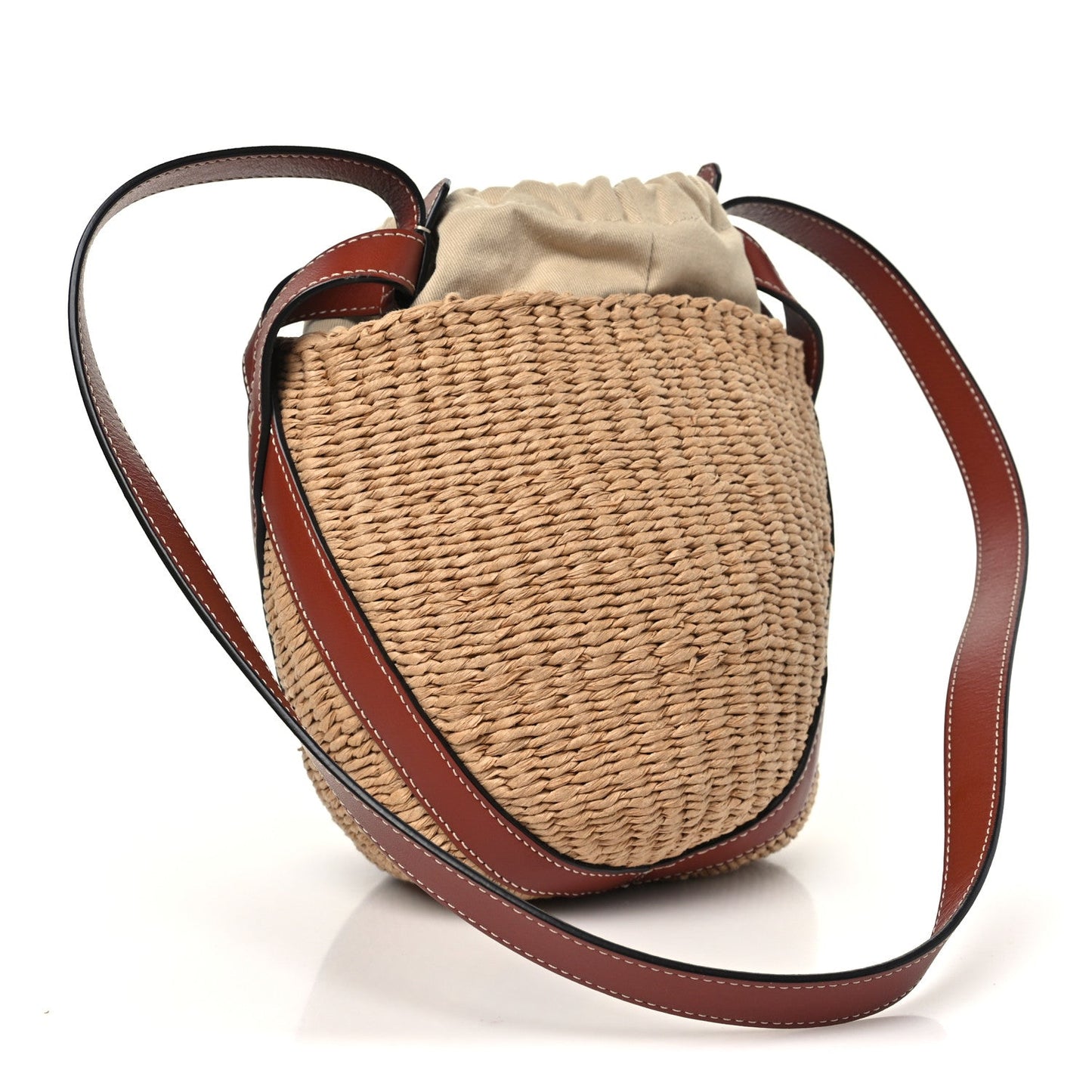 X MIFUKO Raffia Calfskin Basket Shoulder Bag Brown