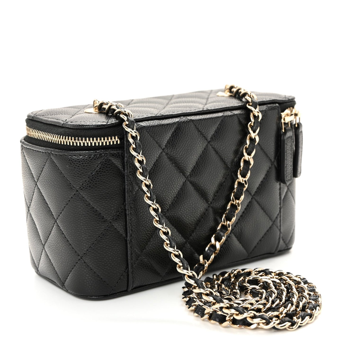 Caviar Quilted Small Vanity Case With Chain Black