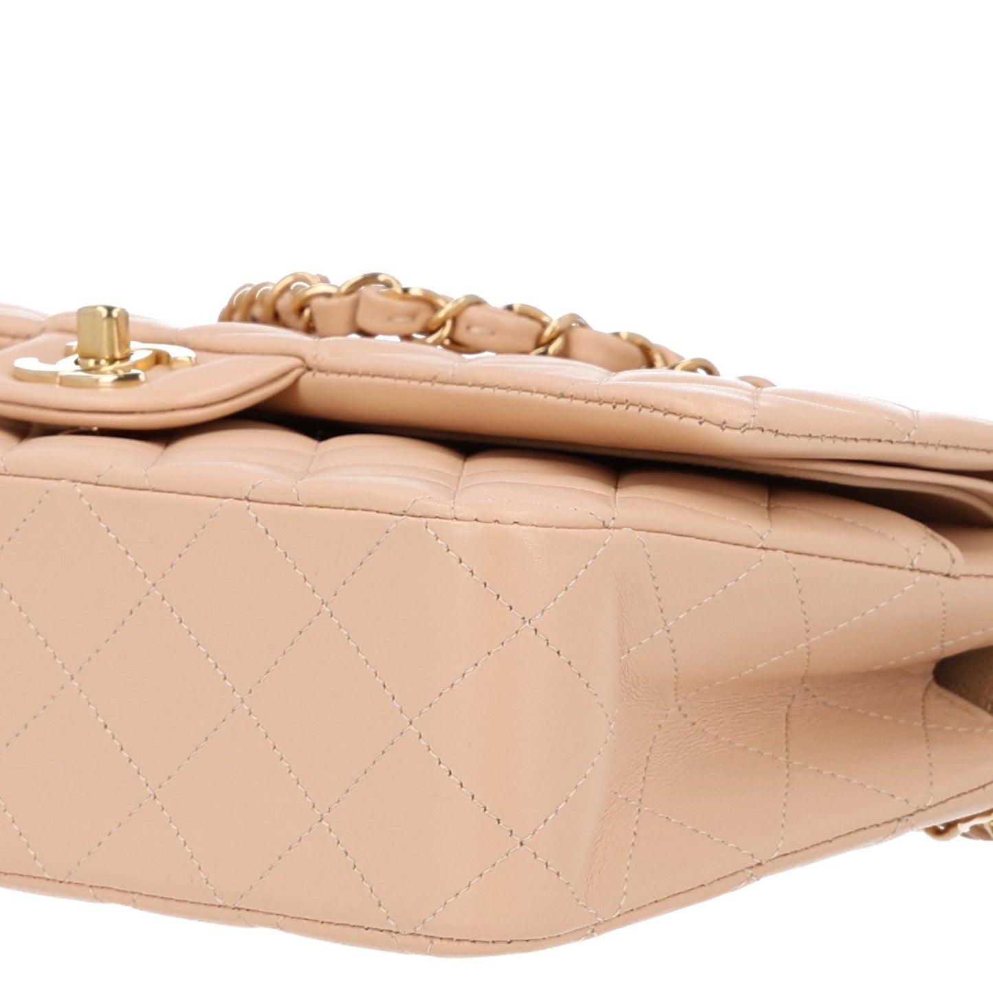 Lambskin Quilted Medium Double Flap Beige