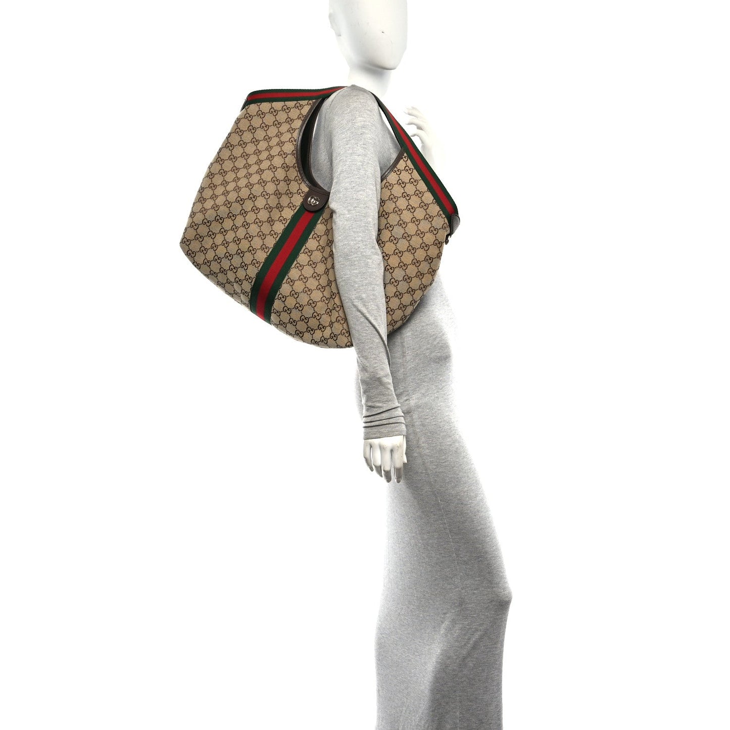 GG Monogram Web Large Giglio Tote Beige Brown