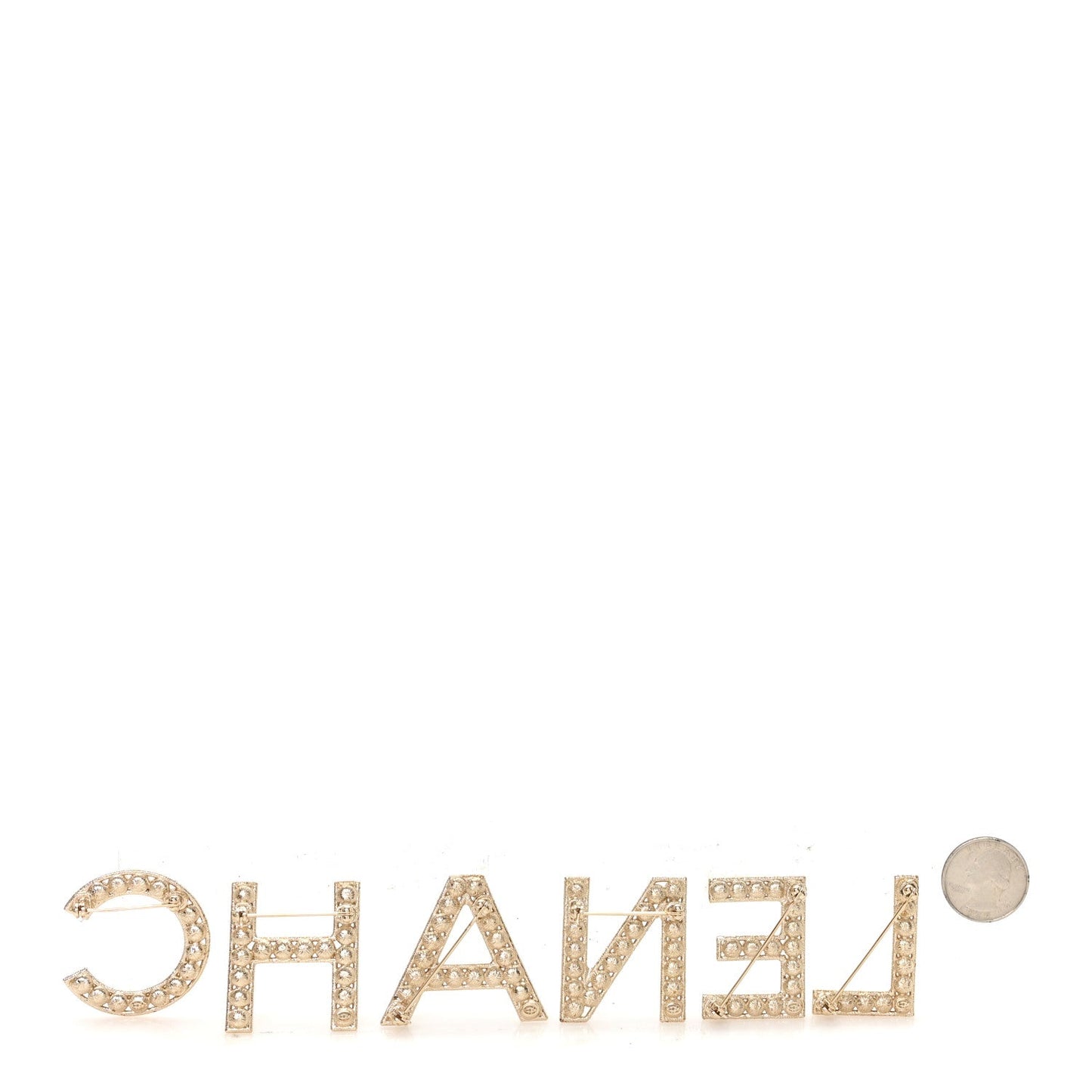 Crystal Cha-Nel Logo Brooch Set Gold