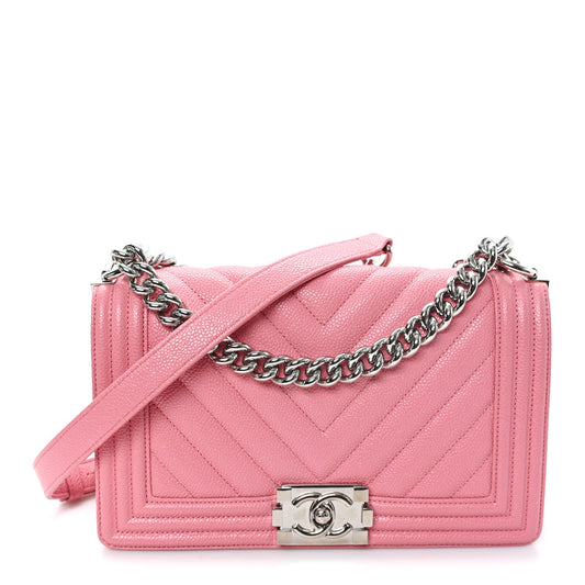 Caviar Chevron Quilted Medium Boy Flap Pink