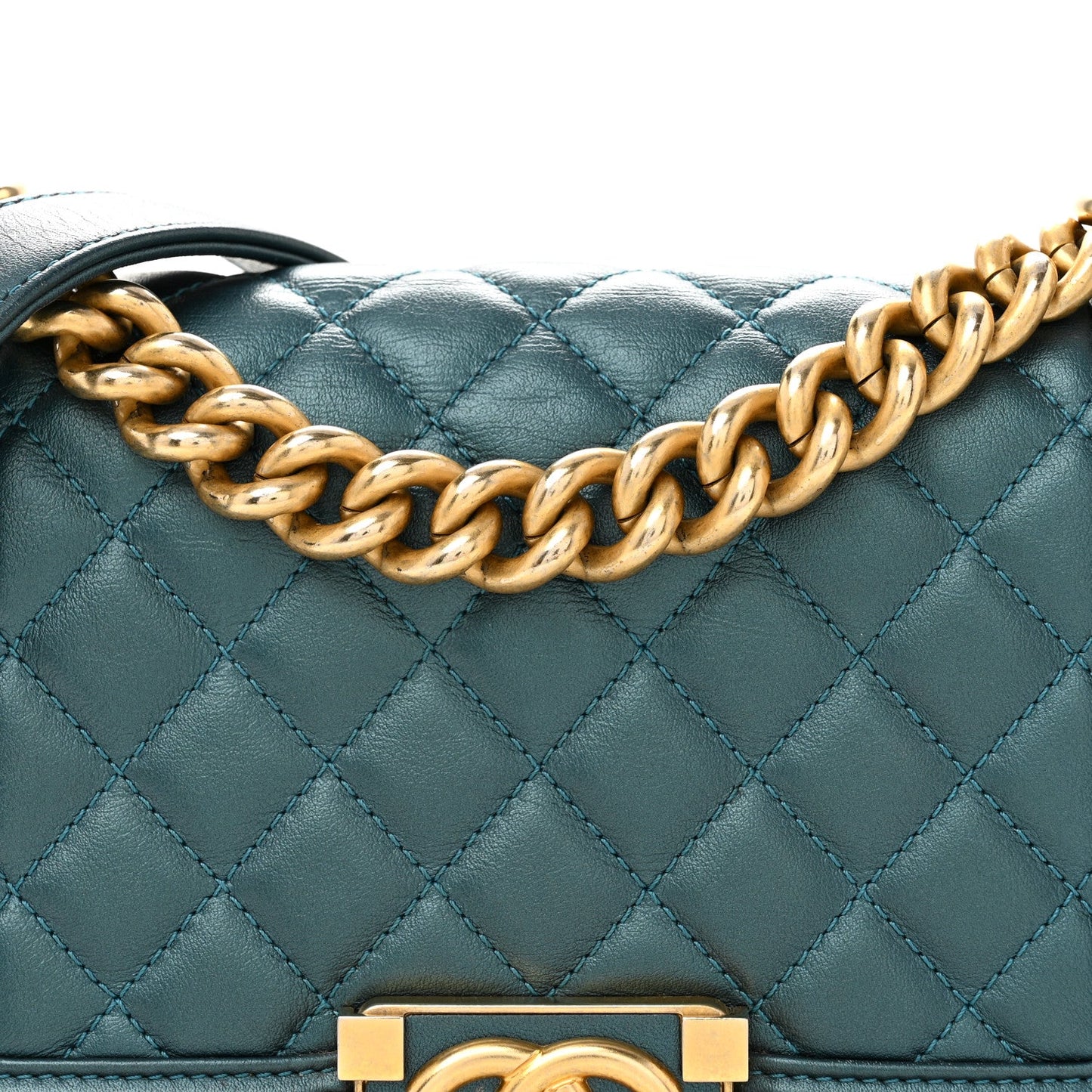 Metallic Calfskin Quilted Small Boy Flap Blue