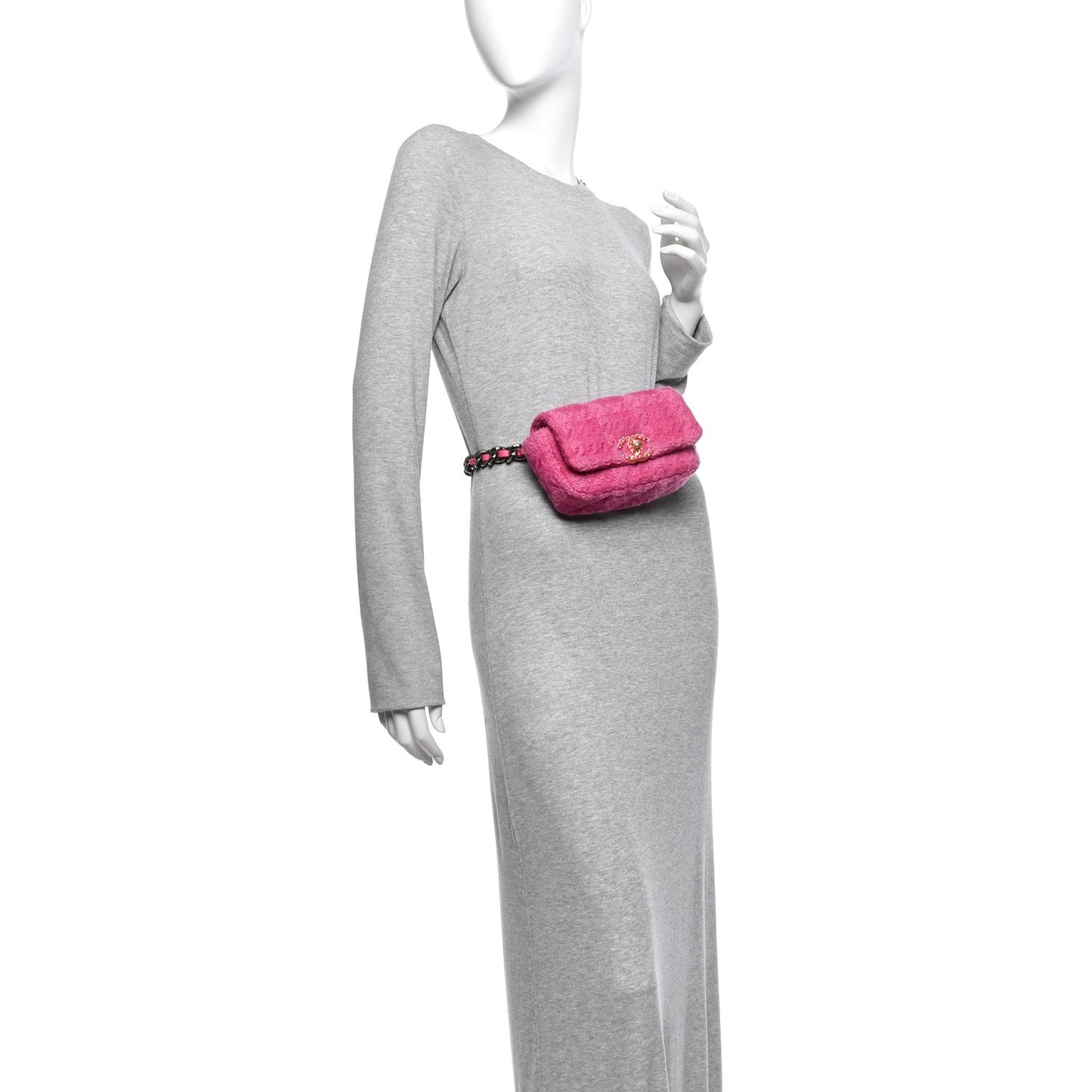 Tweed Quilted Chanel 19 Waist Bag Pink