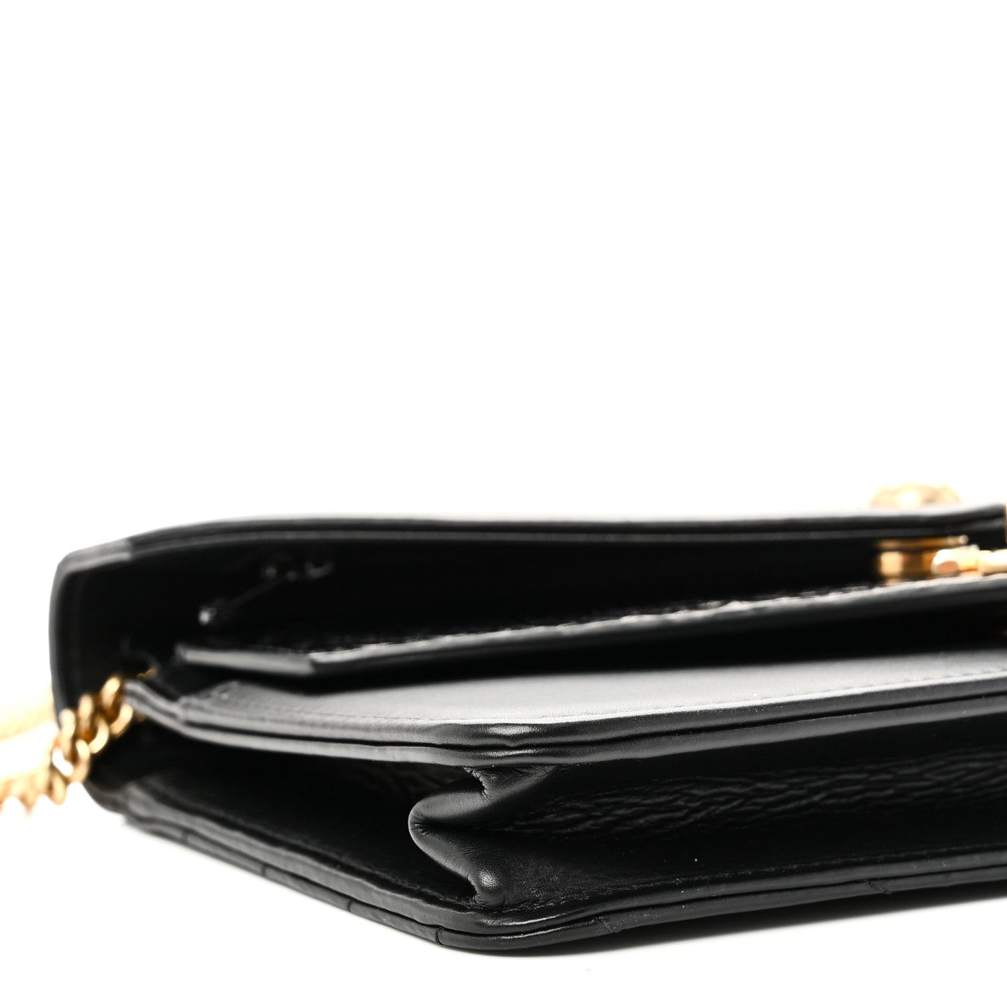 Calfskin Elaphe Double Chevron Mini Wallet On Chain WOC Black Black