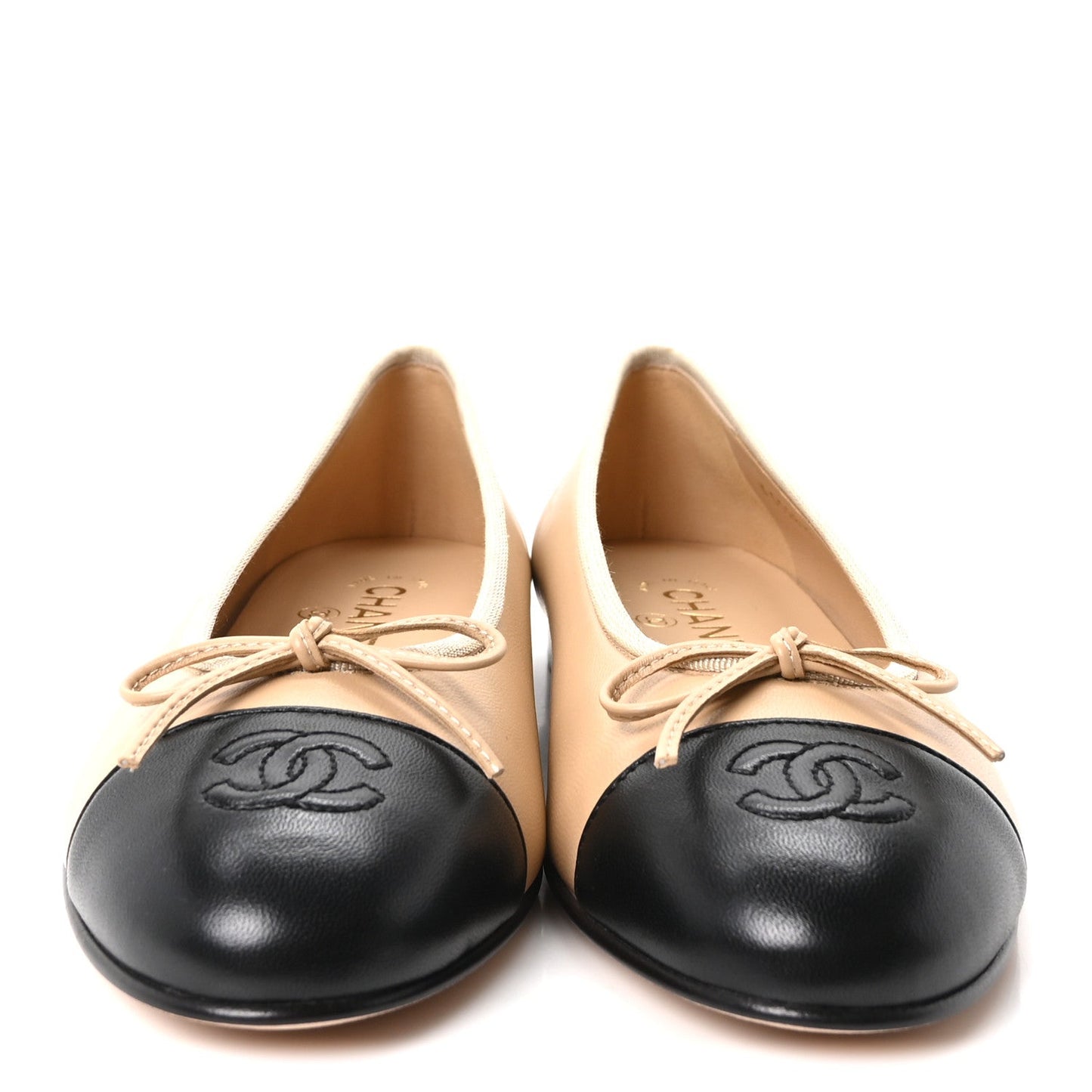 Lambskin Cap Toe CC Ballerina Flats 39.5 Beige Black
