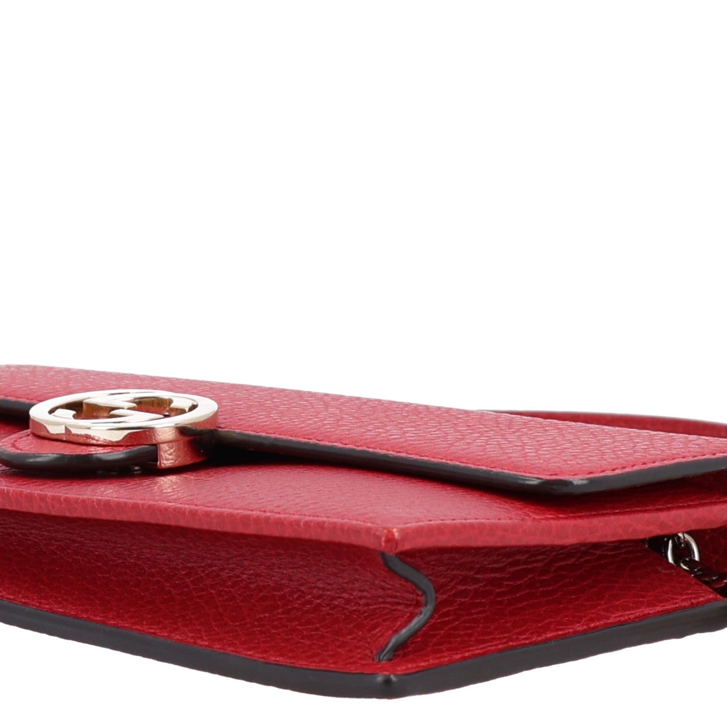 Dollar Calfskin Interlocking G Chain Wallet Red