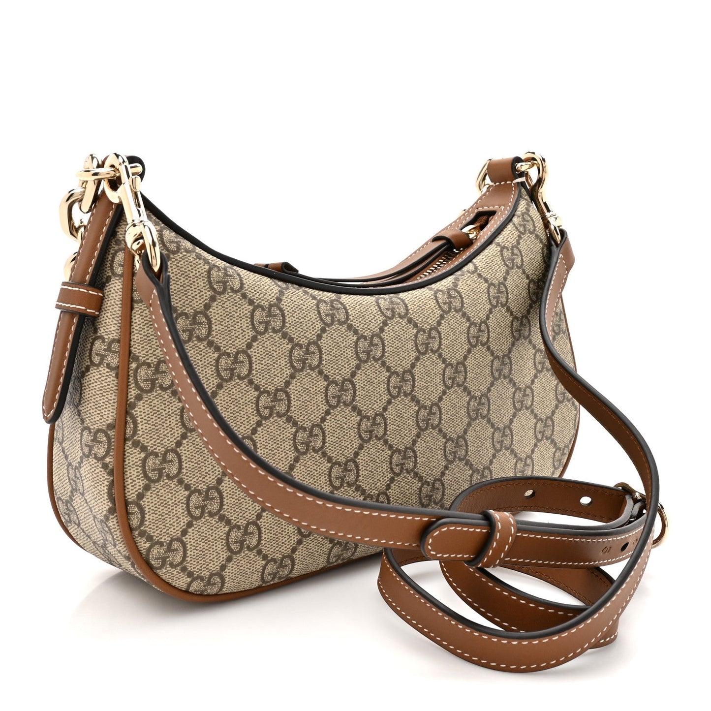 GG Supreme Monogram Textured Calfskin Small Emblem Shoulder Bag Beige Dark Brown
