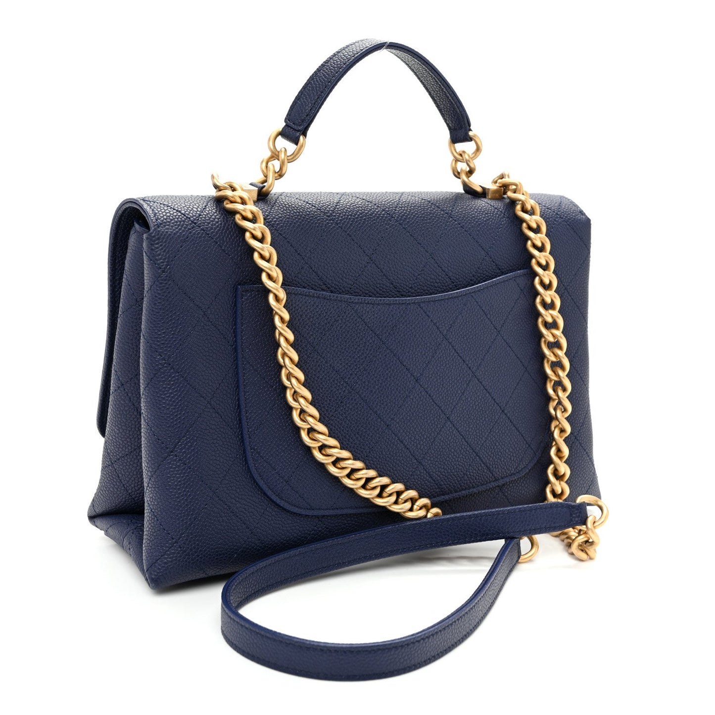 Caviar Diamond Stitched Top Handle Flap Navy
