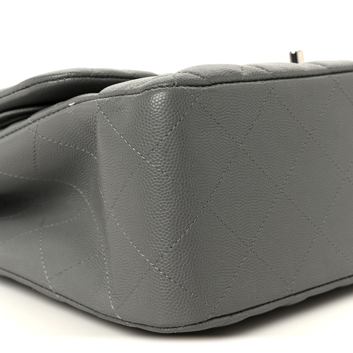 Caviar Quilted Jumbo Double Flap Grey