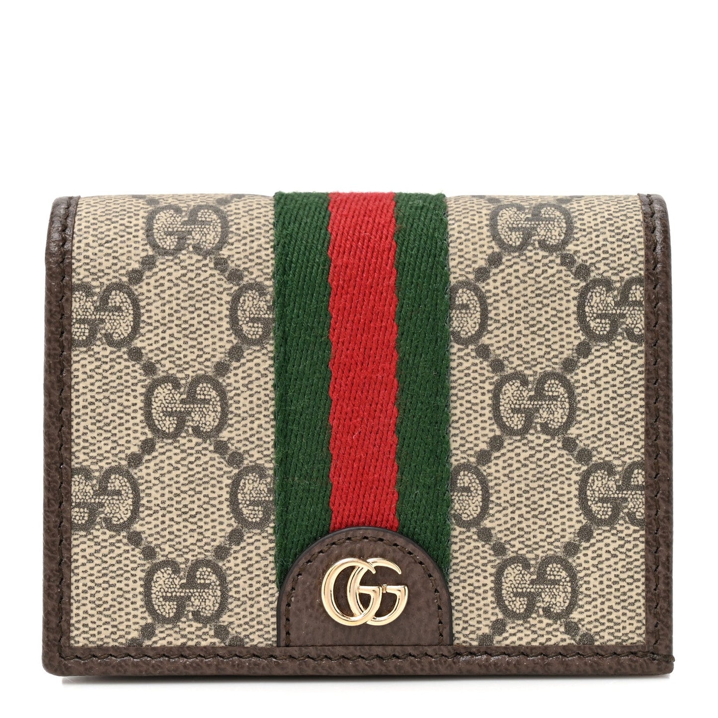 GG Supreme Monogram Web Ophidia Small Wallet Beige Dark Brown Beige Dark Brown