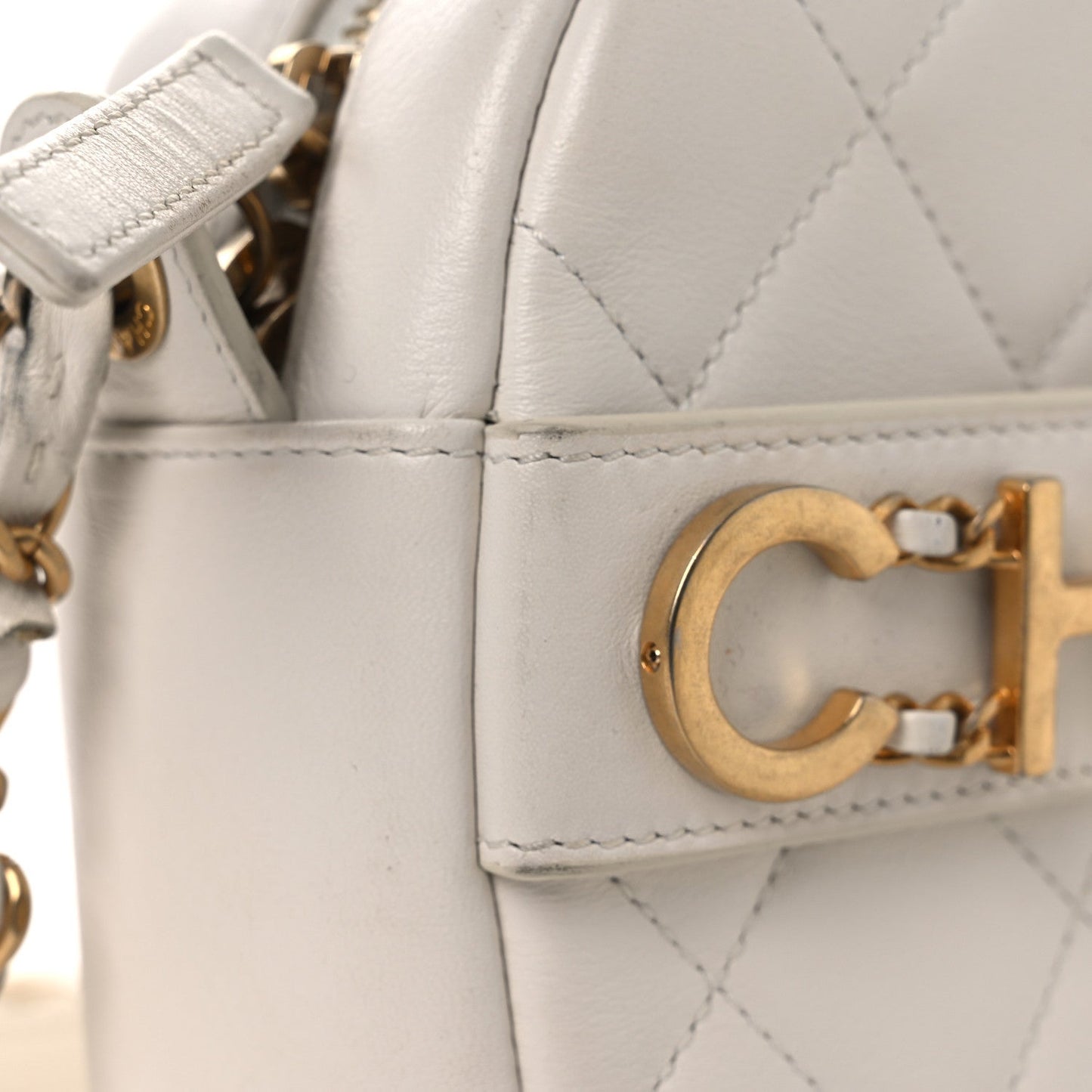 Calfskin Quilted Enchained Camera Case Bag White