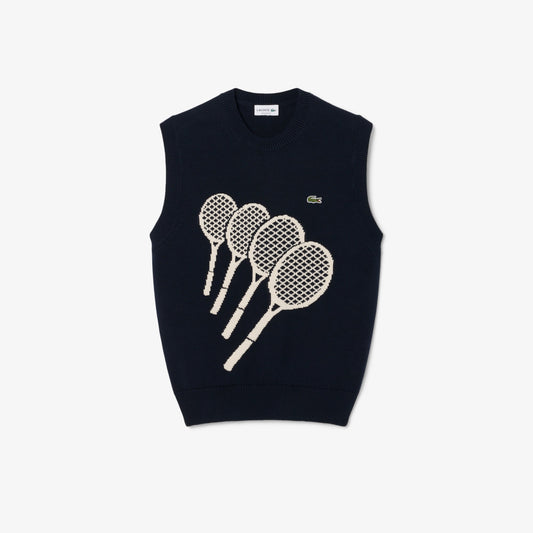 LACOSTE - 3 RACKETS COTTON SWEATER VEST Men’s - NAVY BLUE -BEIGE