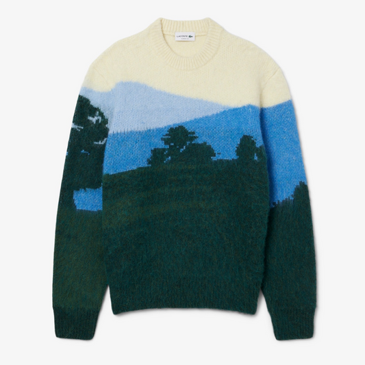 LACOSTE CLASSIC FIT LANDSCAPE ALPACA WOOL  SWEATER -Men’s-GREEN/ BLUE