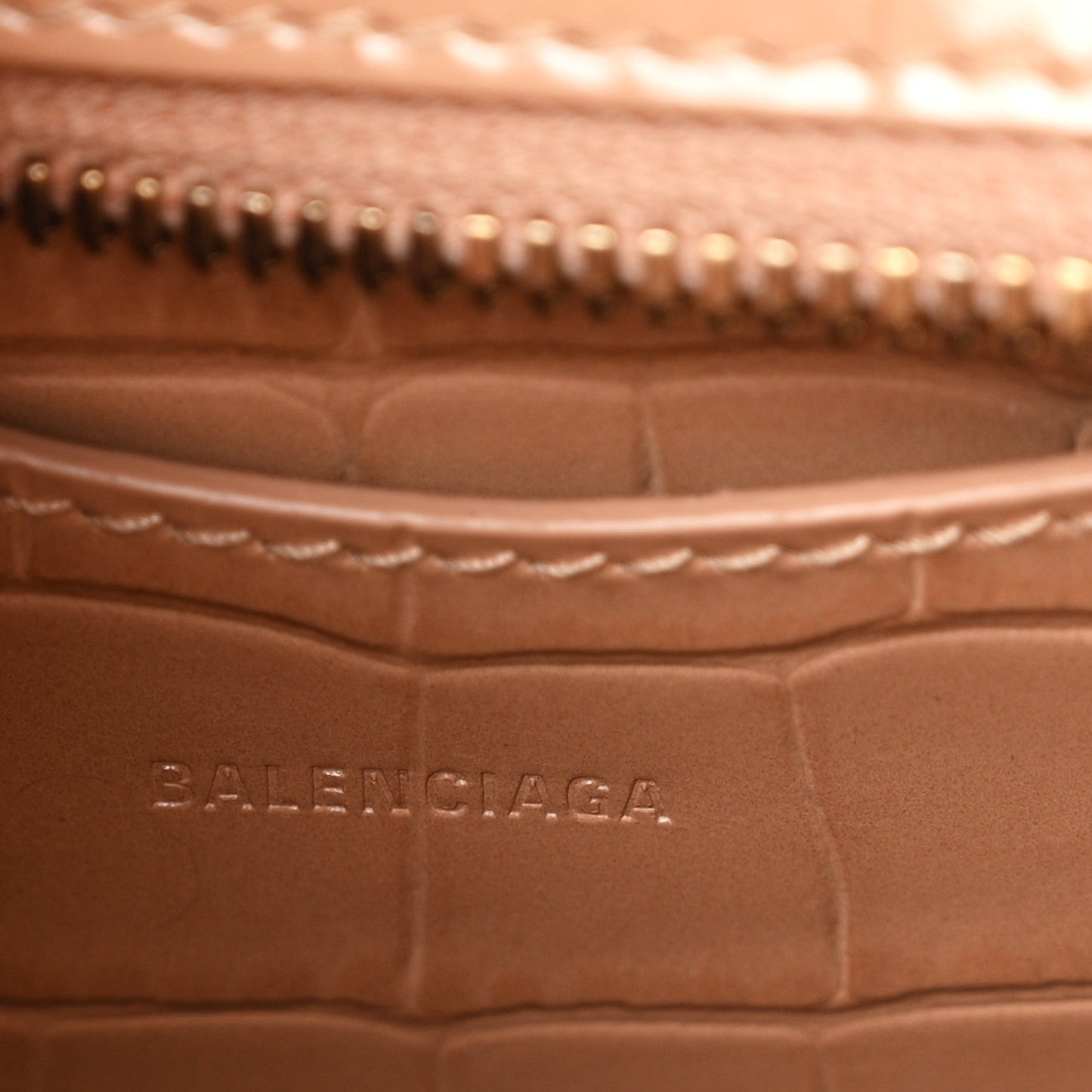 Shiny Supple Calfskin Crocodile Embossed Neo Classic Gold Hardware Mini City Nude Beige