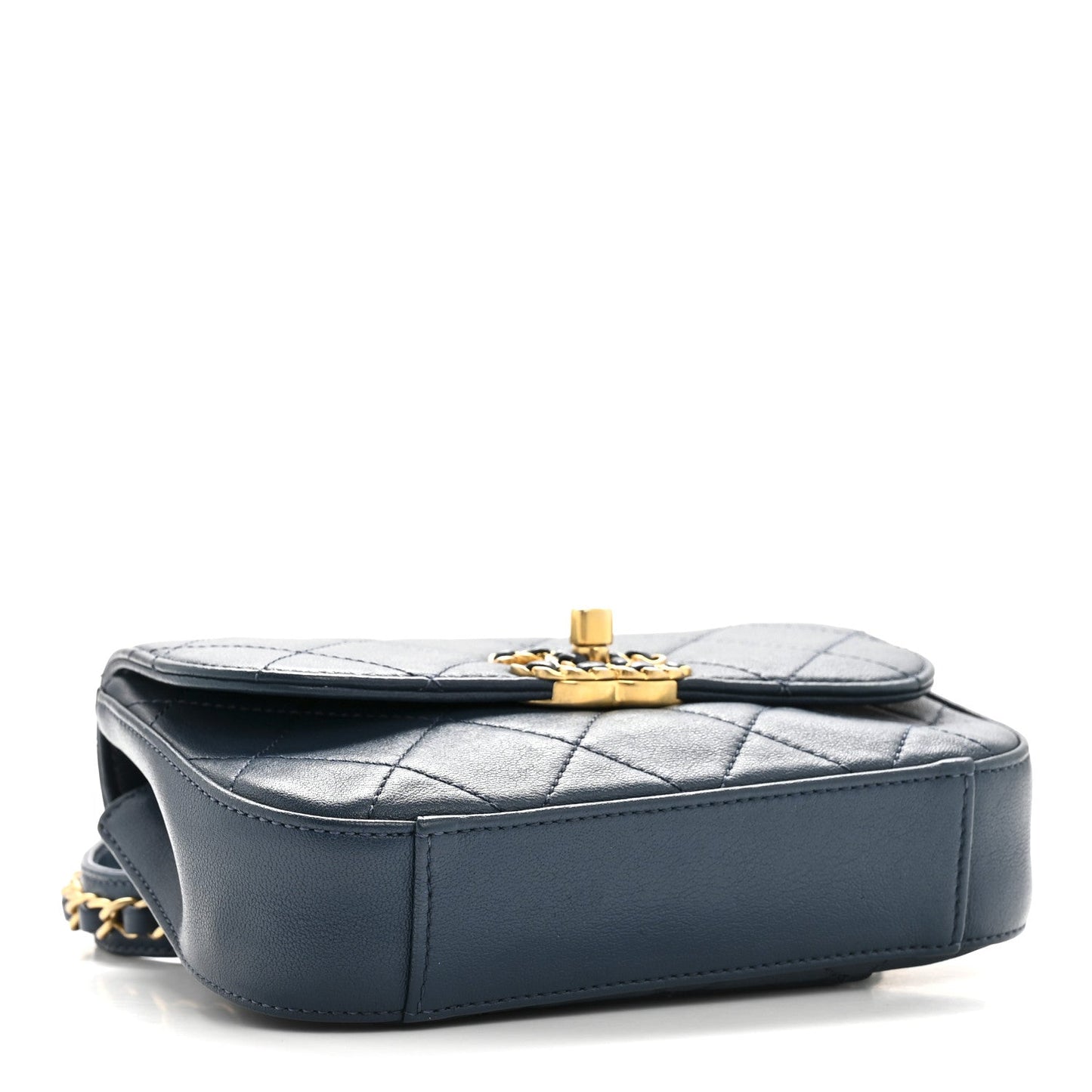 Lambskin Quilted Chain Infinity Waist Belt Bag Blue