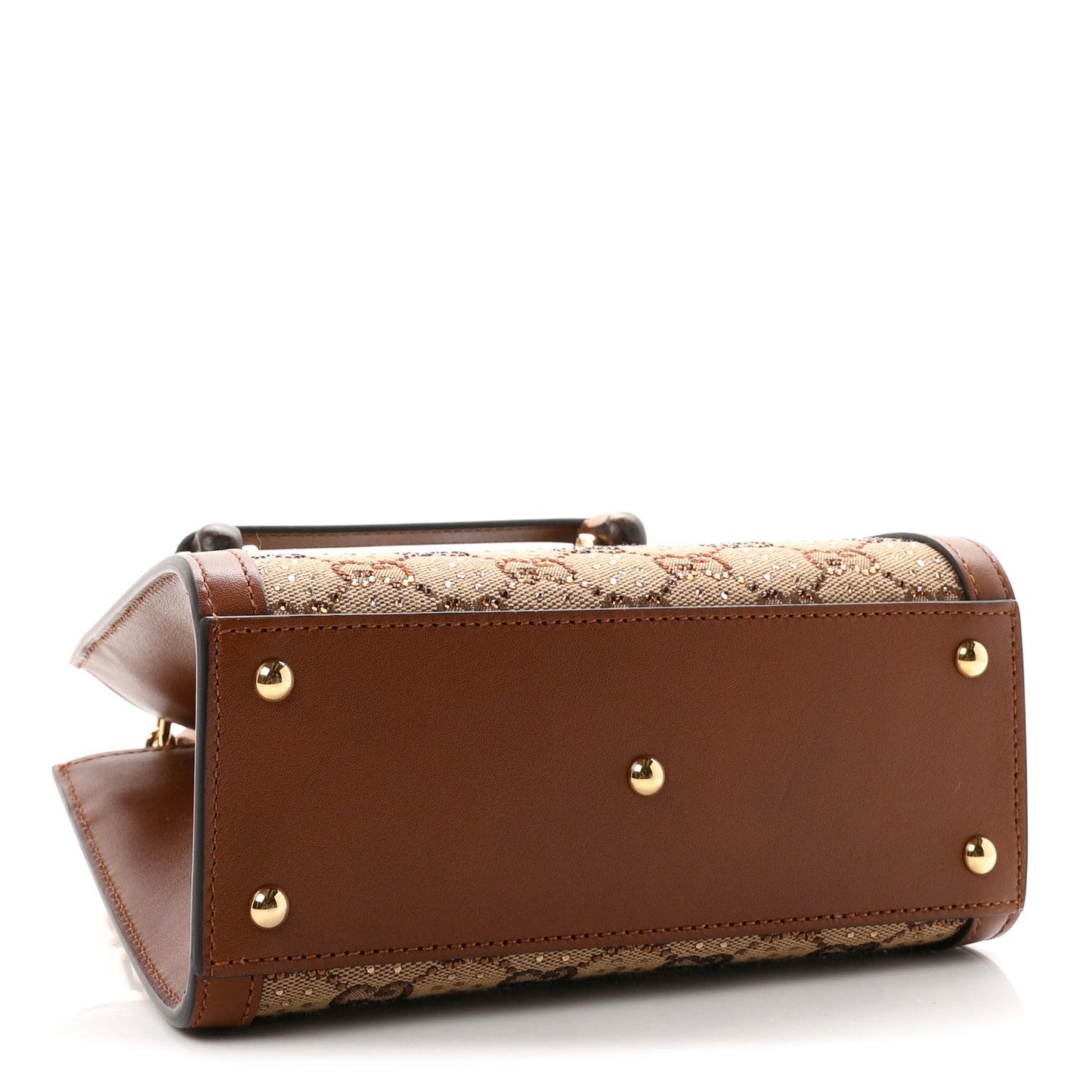 New Canvas Charisma Calfskin Crystal GG Monogram Mini Diana Tote Bag Camel Ebony