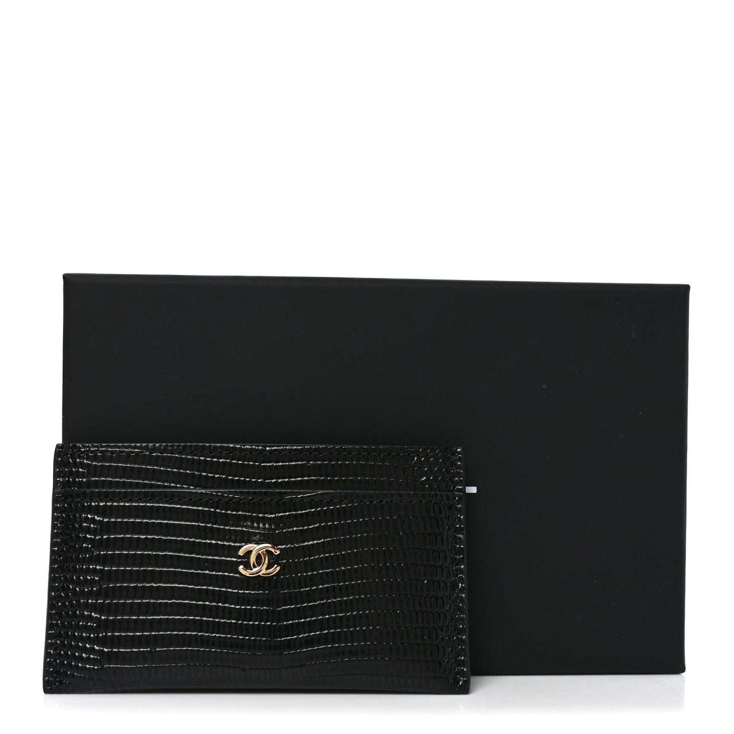 Calfskin Lizard Embossed Card Holder Black