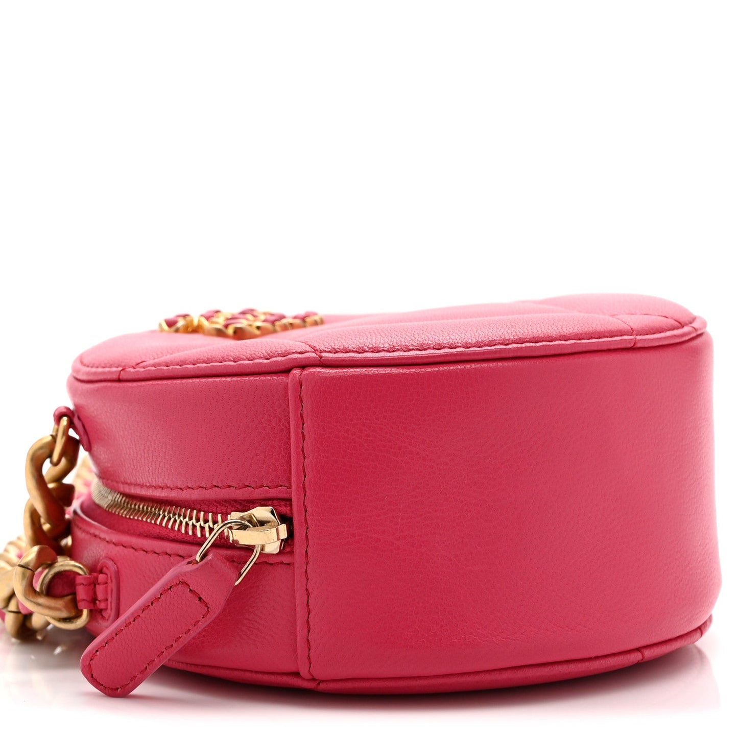 Lambskin Quilted Chanel 19 Round Clutch With Chain Pink