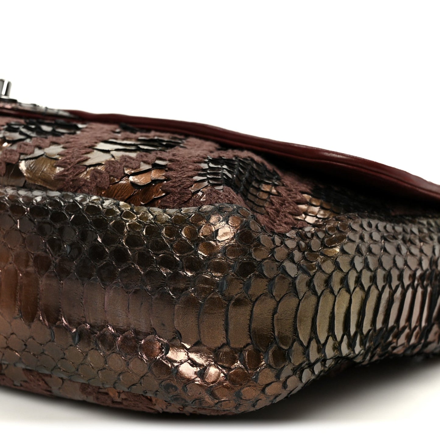Metallic Snakeskin Crochet Soft and Chain Maxi Flap Burgundy Multicolor