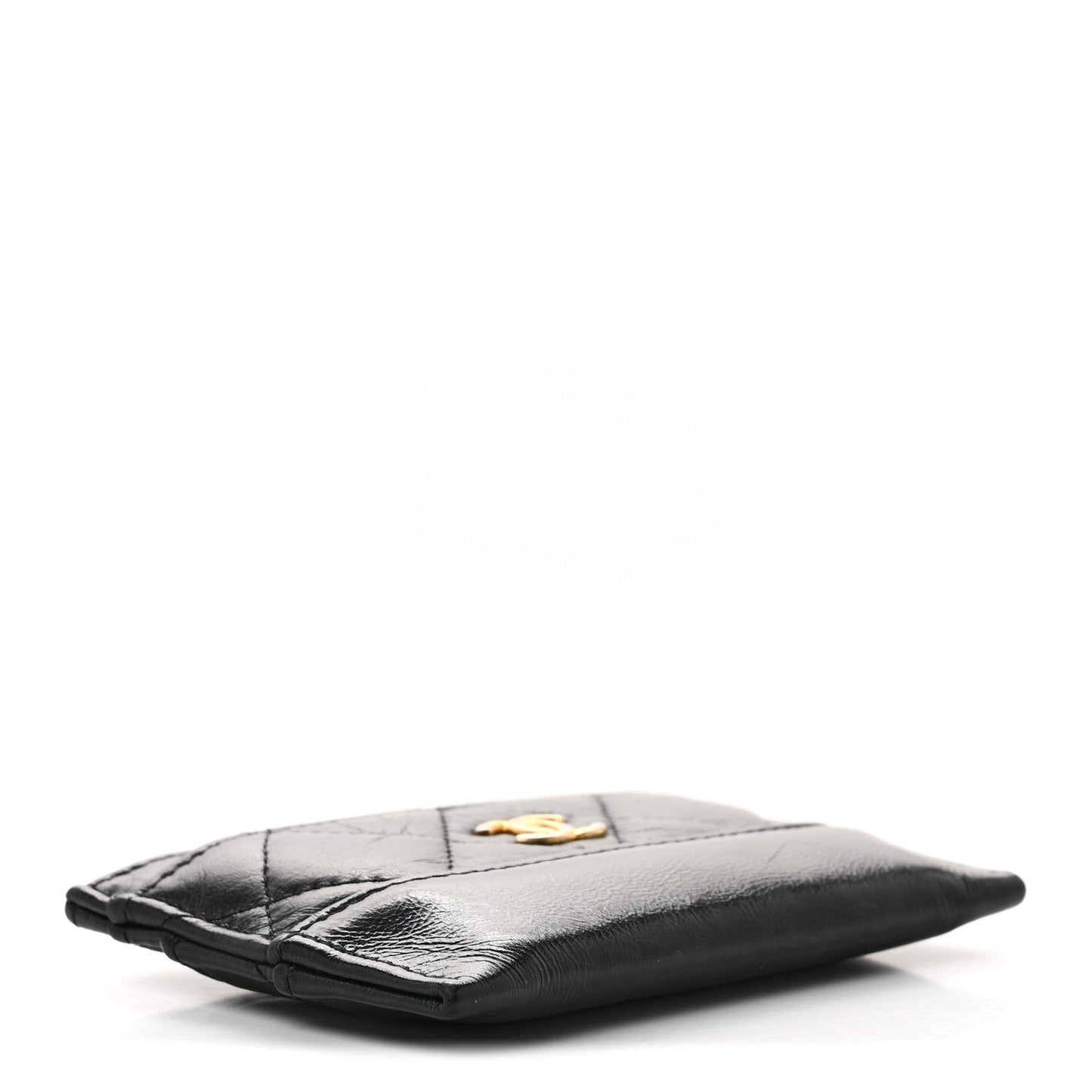 Aged Calfskin Quilted Gabrielle Card Holder Black
