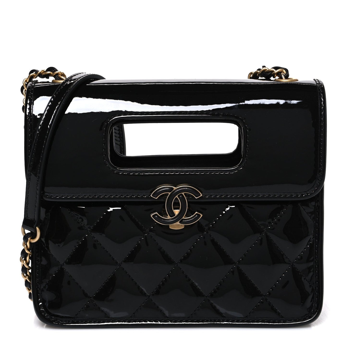 Patent Quilted Mini Graphic Catch Flap Black