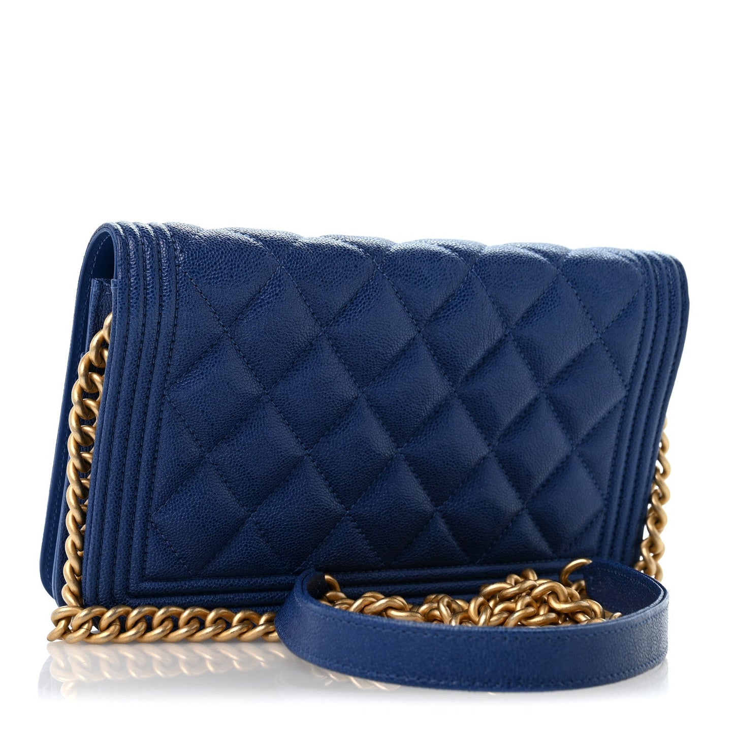 Caviar Quilted Boy Wallet On Chain WOC Dark Blue