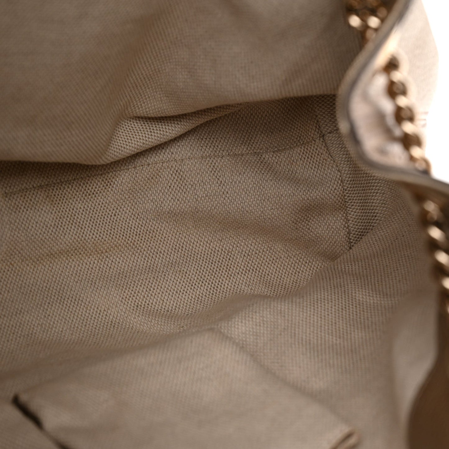 Metallic Pebbled Calfskin Medium Soho Chain Shoulder Bag Golden Beige