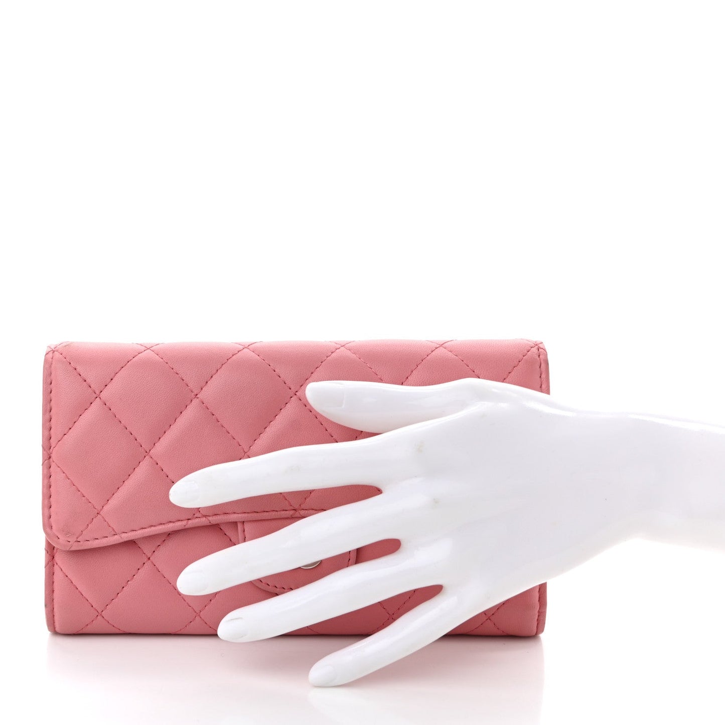 Lambskin Quilted Large Gusset Flap Wallet Pink