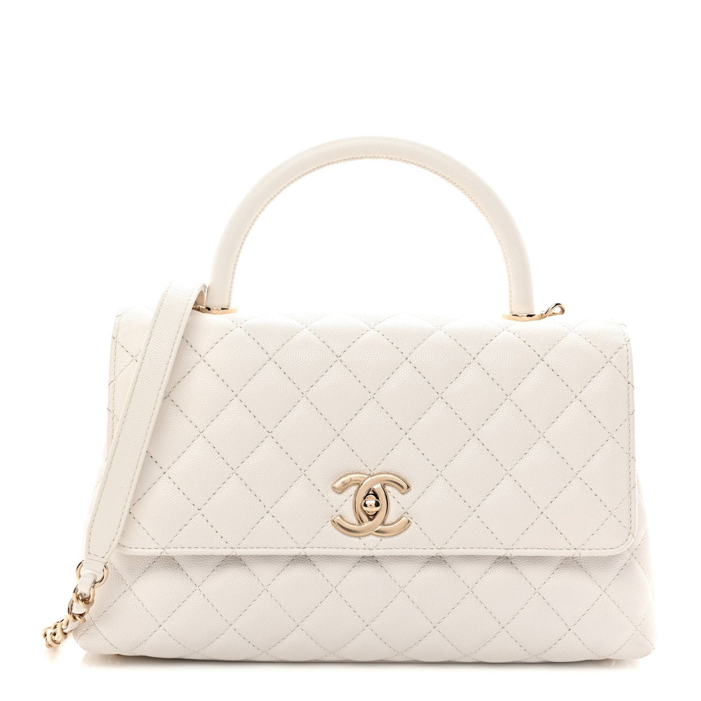 Caviar Quilted Small Coco Handle Flap White
