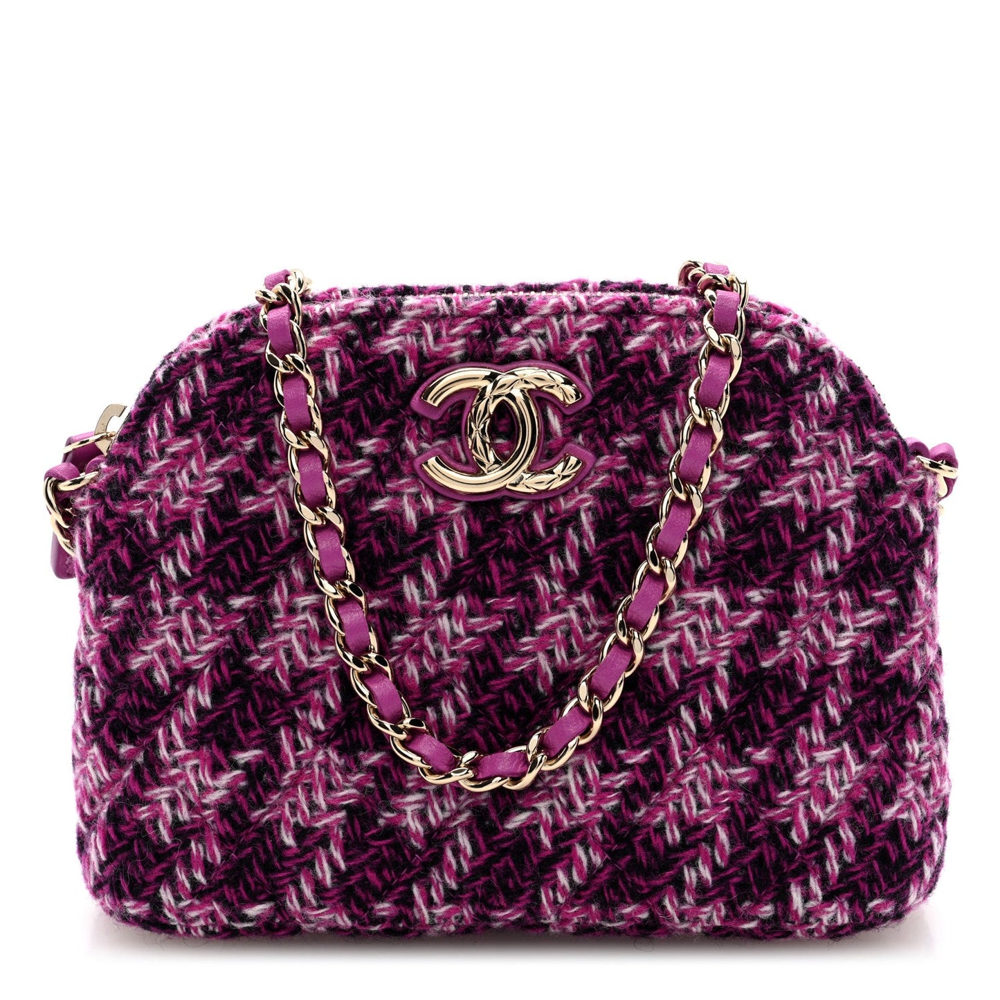 Tweed Quilted Mini Clutch With Chain Purple