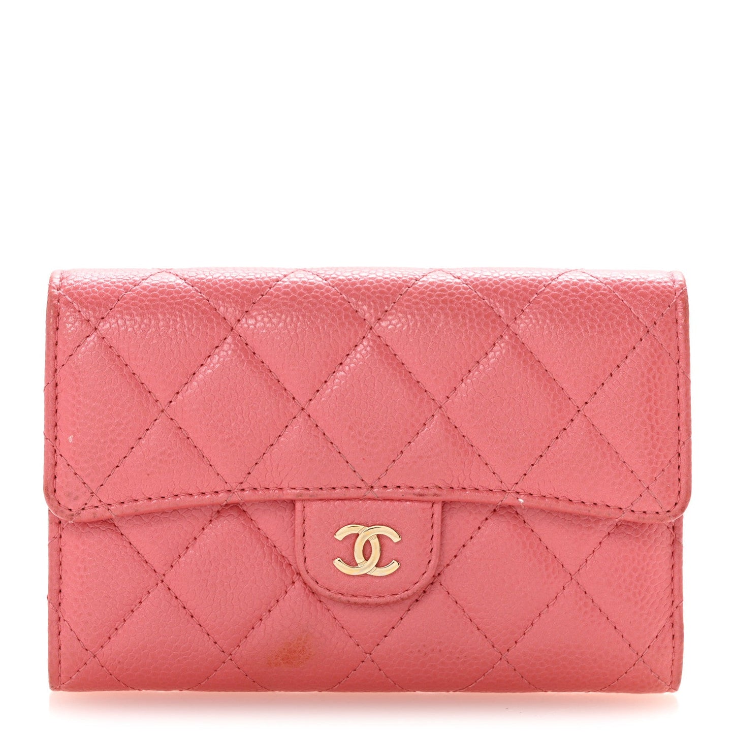 Metallic Caviar Quilted Medium Flap Wallet Pink
