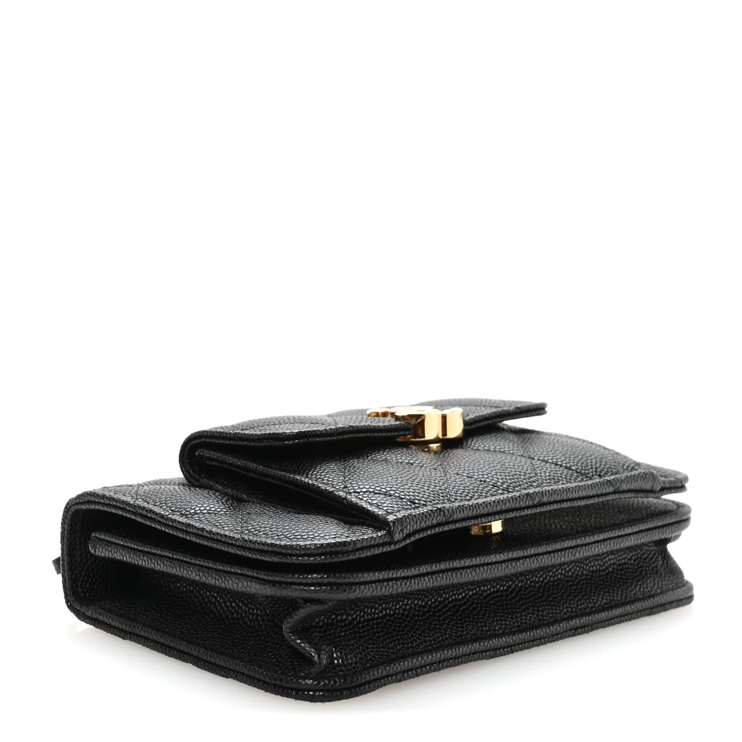Caviar Quilted Pocket Twins Clutch With Chain  Black