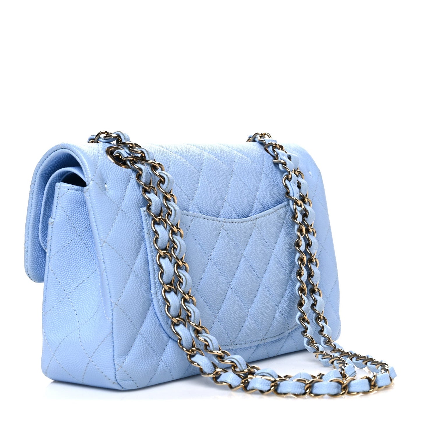 Caviar Quilted Small Double Flap Light Blue
