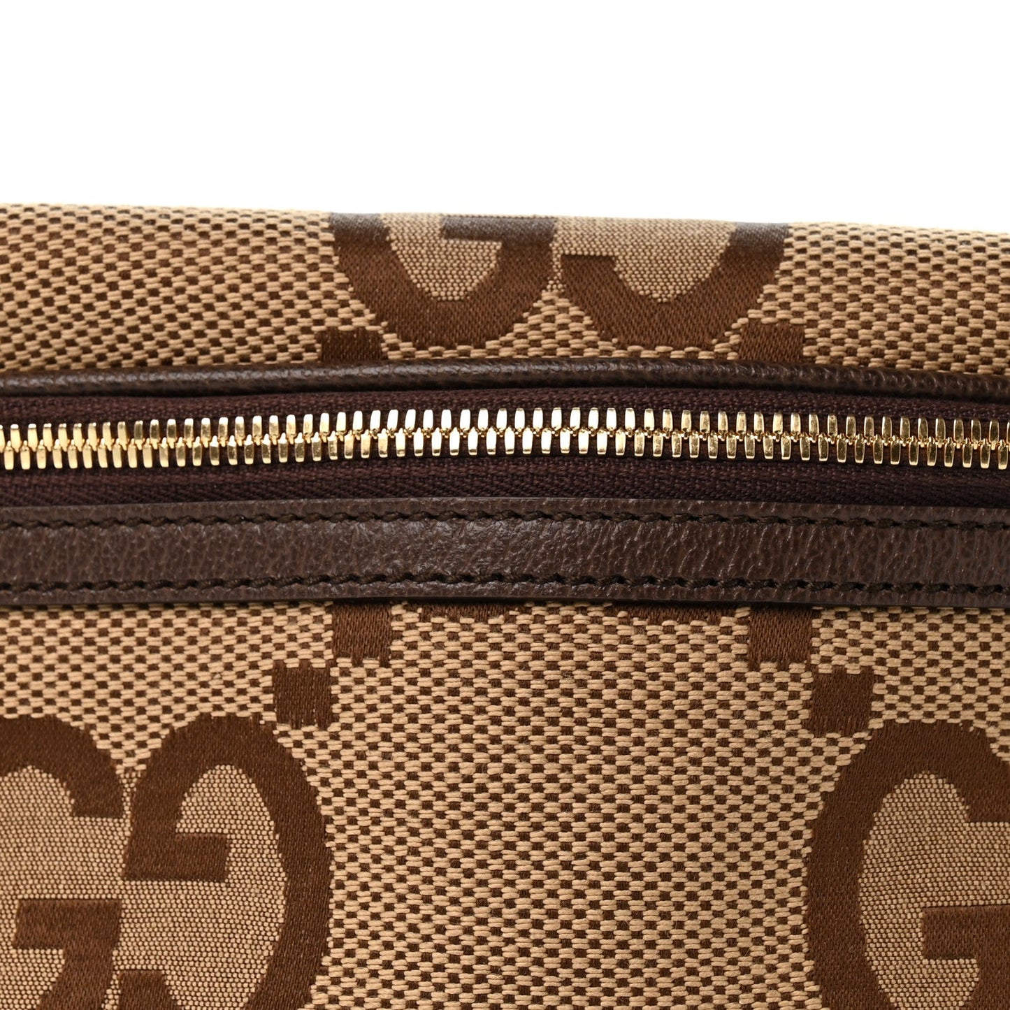 Monogram Jumbo GG Textured Dollar Calfskin Web Belt Bag Camel Ebony New Acero
