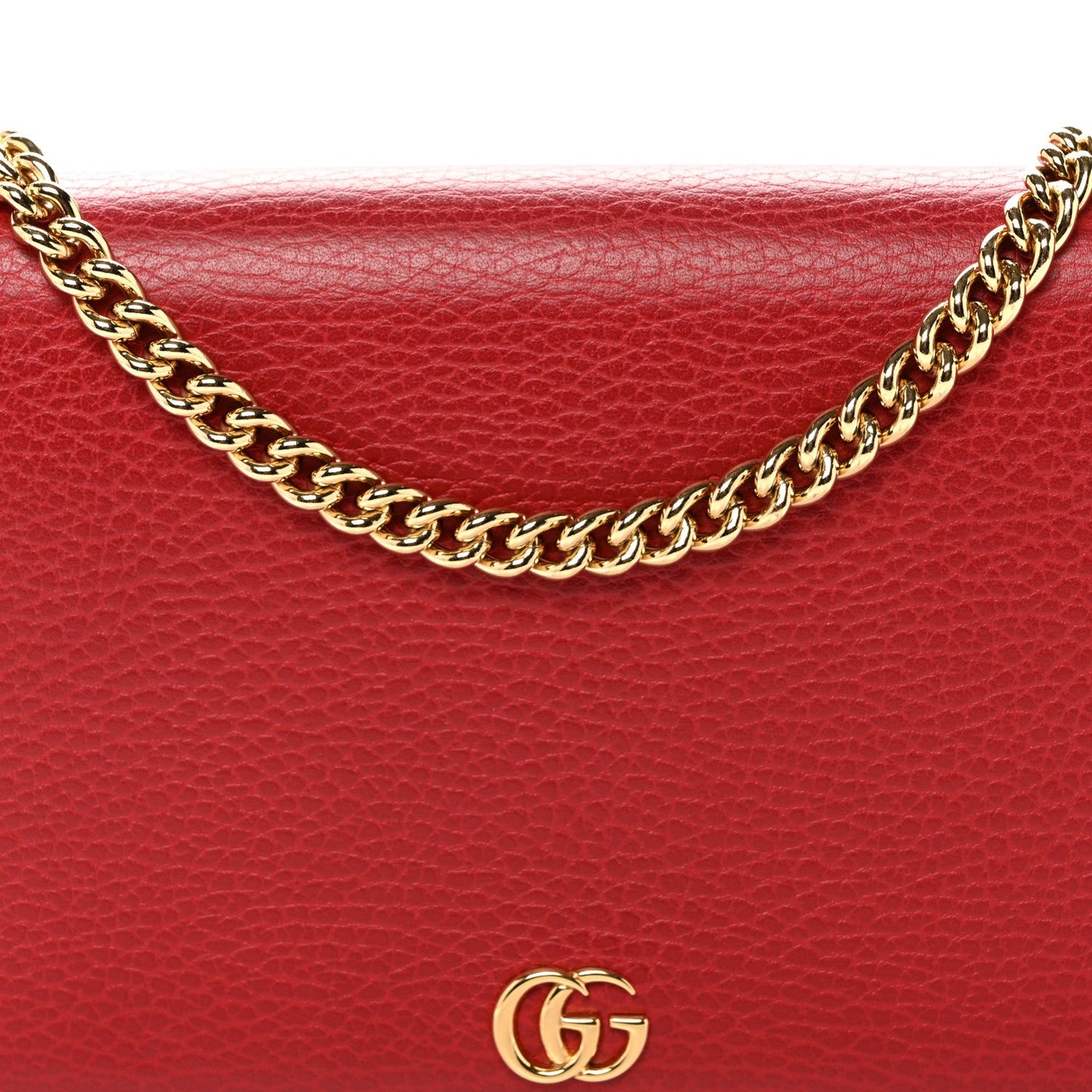 Dollar Calfskin Mini GG Marmont Chain Wallet Hibiscus Red
