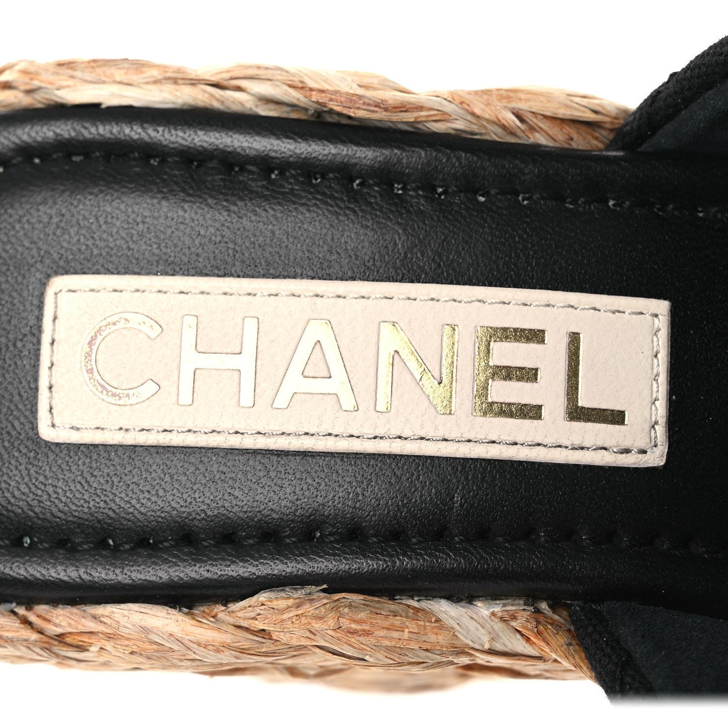 Canvas Raffia Wedge Sandals 35 Black