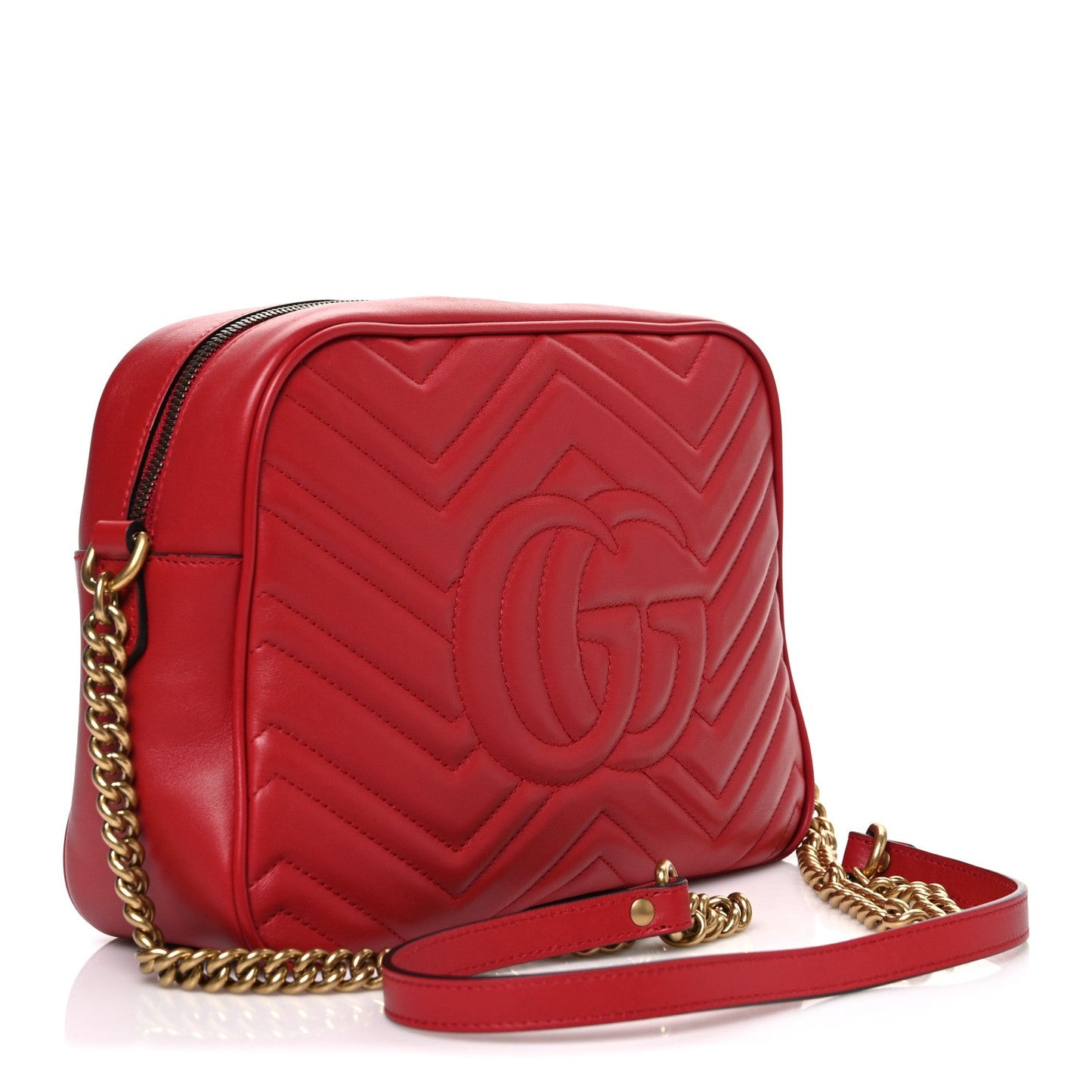 Calfskin Matelasse Medium GG Marmont Chain Shoulder Bag Hibiscus Red