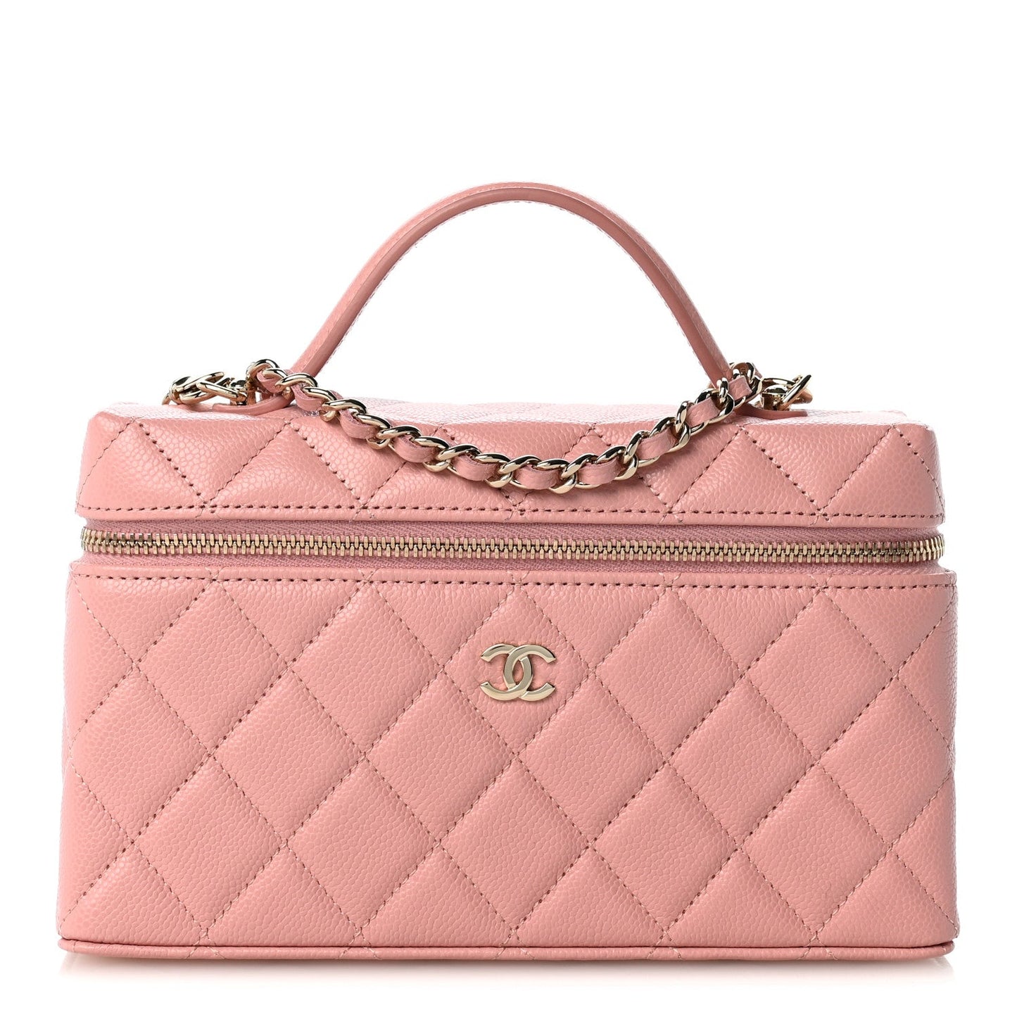 Caviar Quilted Top Handle Slim Vanity With Chain Light Pink